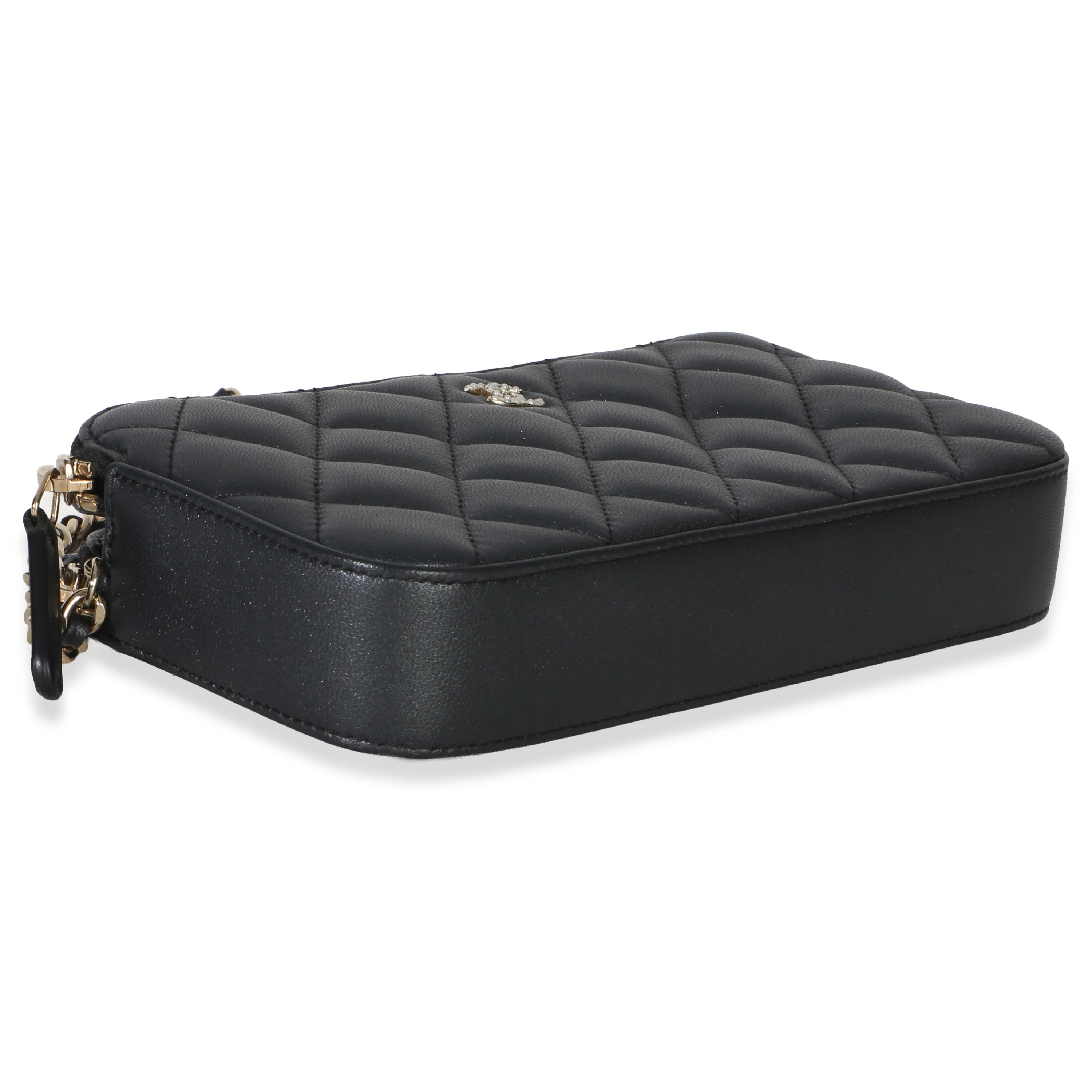 Black Quilted Lambskin Pearl CC Double Zip Clutch With Chain - Image 6