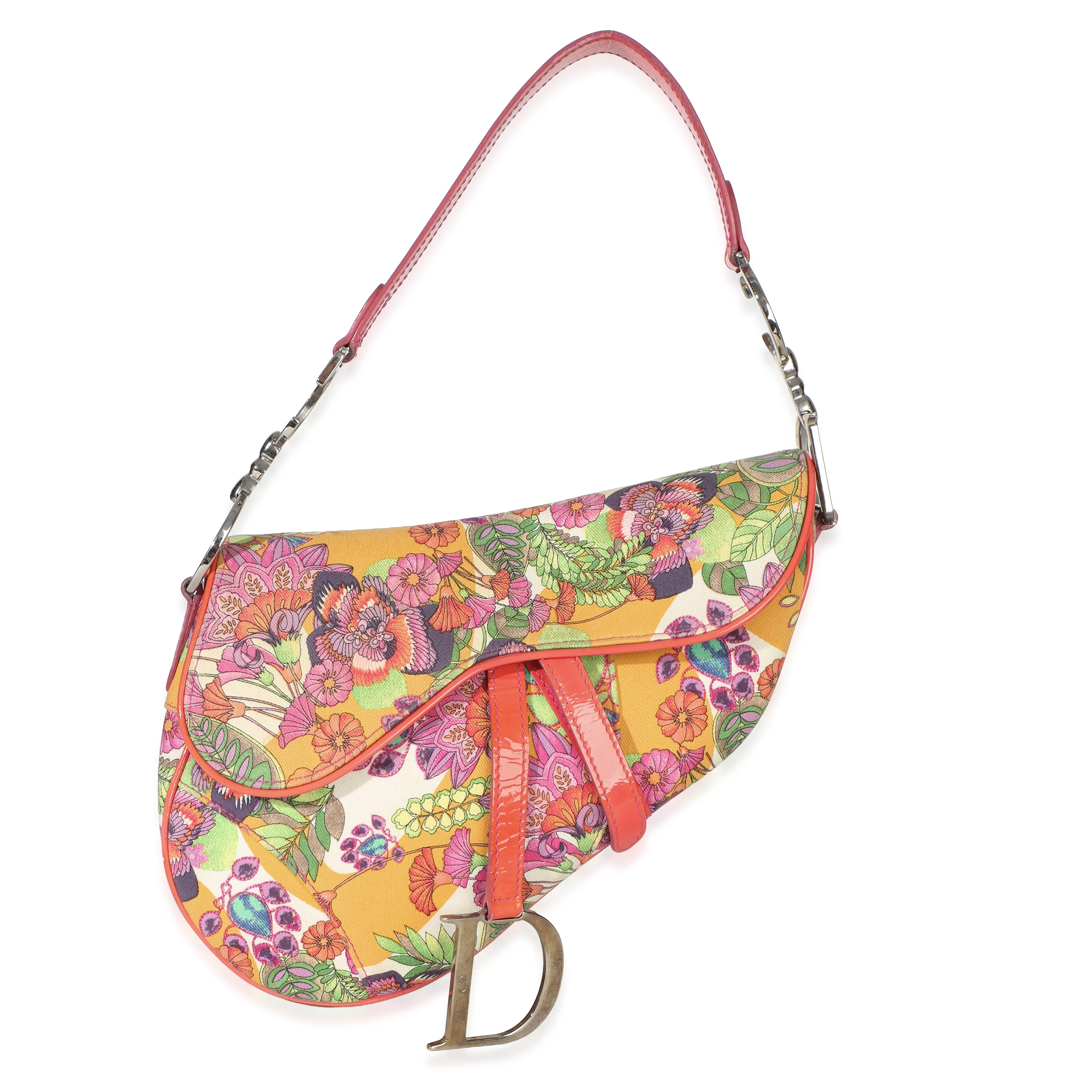 Multicolor Canvas Floral Hawaii Glamour Medium Saddle Bag