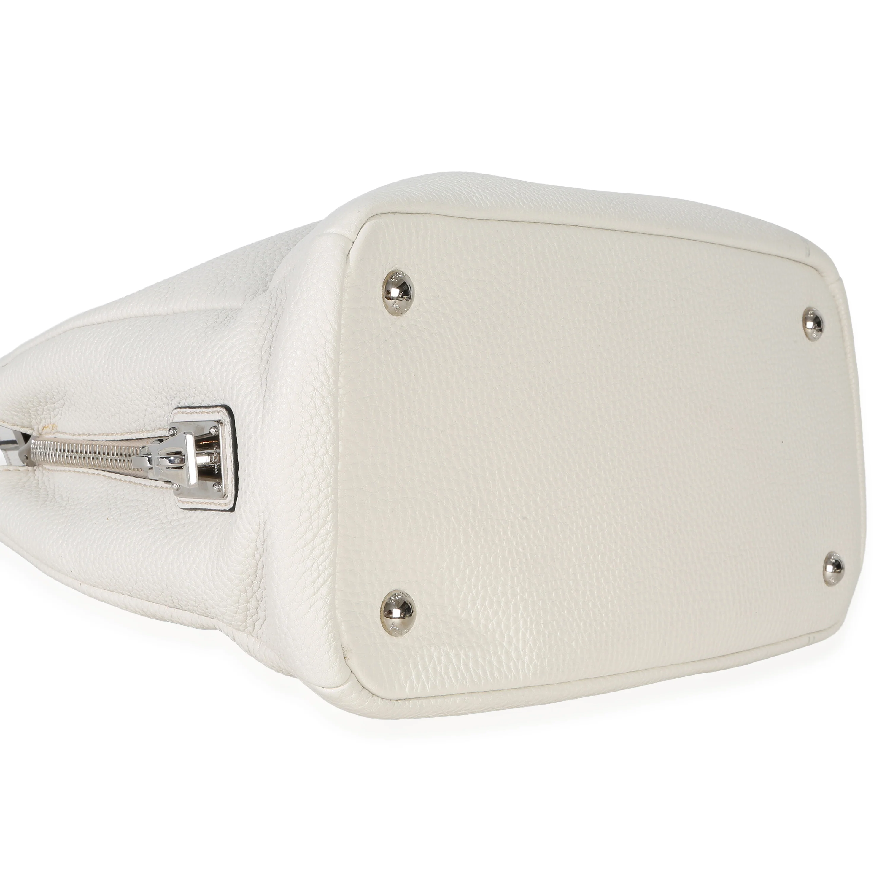 White Vitello Daino Double Zip Shopping Tote - Image 6