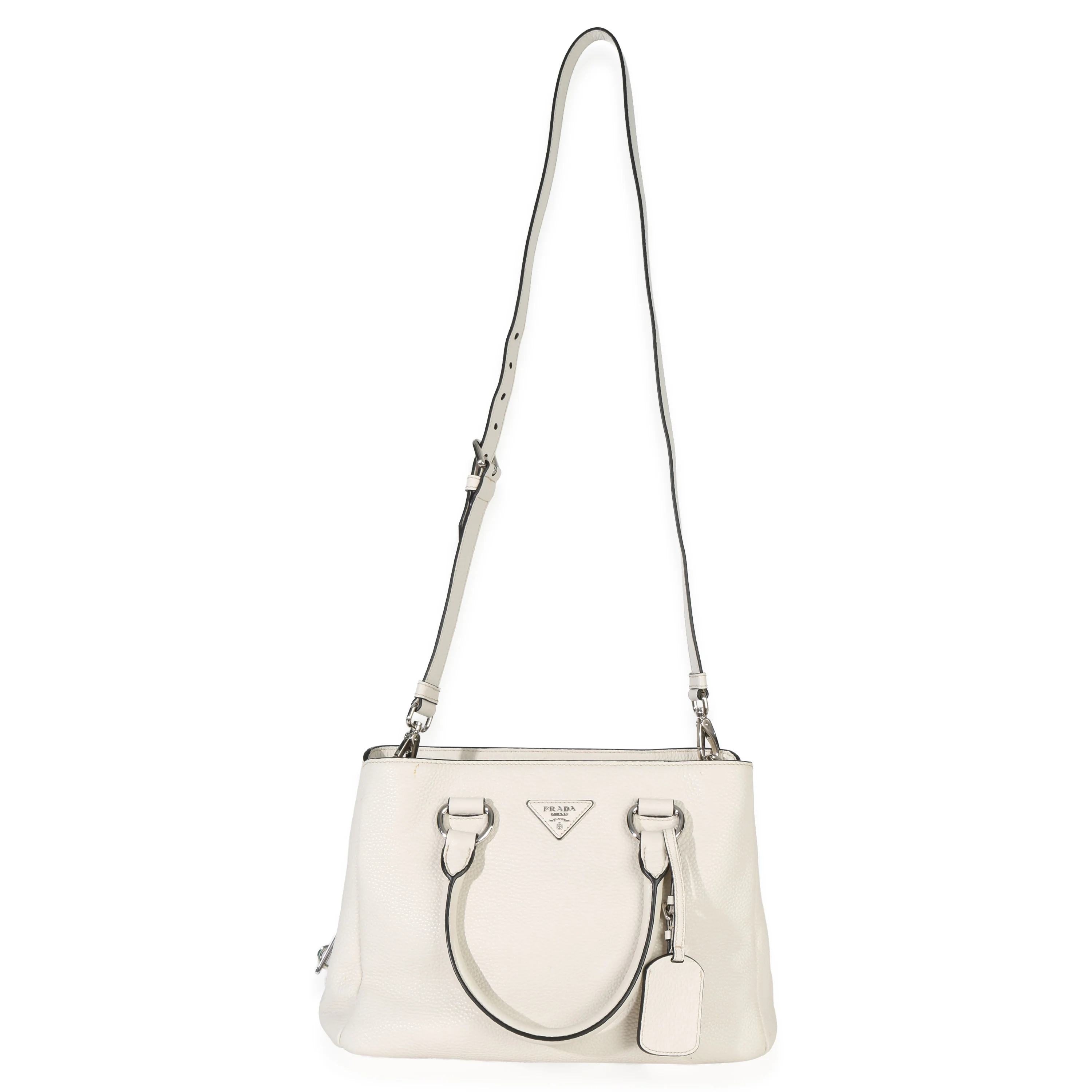 White Vitello Daino Double Zip Shopping Tote - Image 8