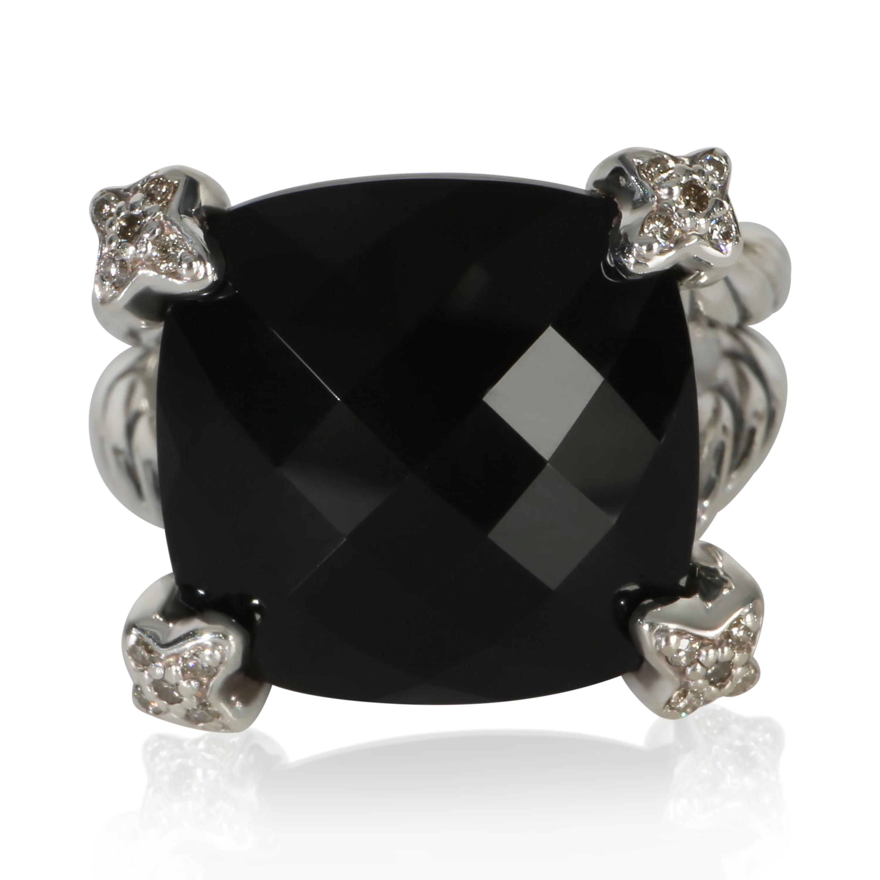 Sterling Silver Onyx and Diamond On Point Ring