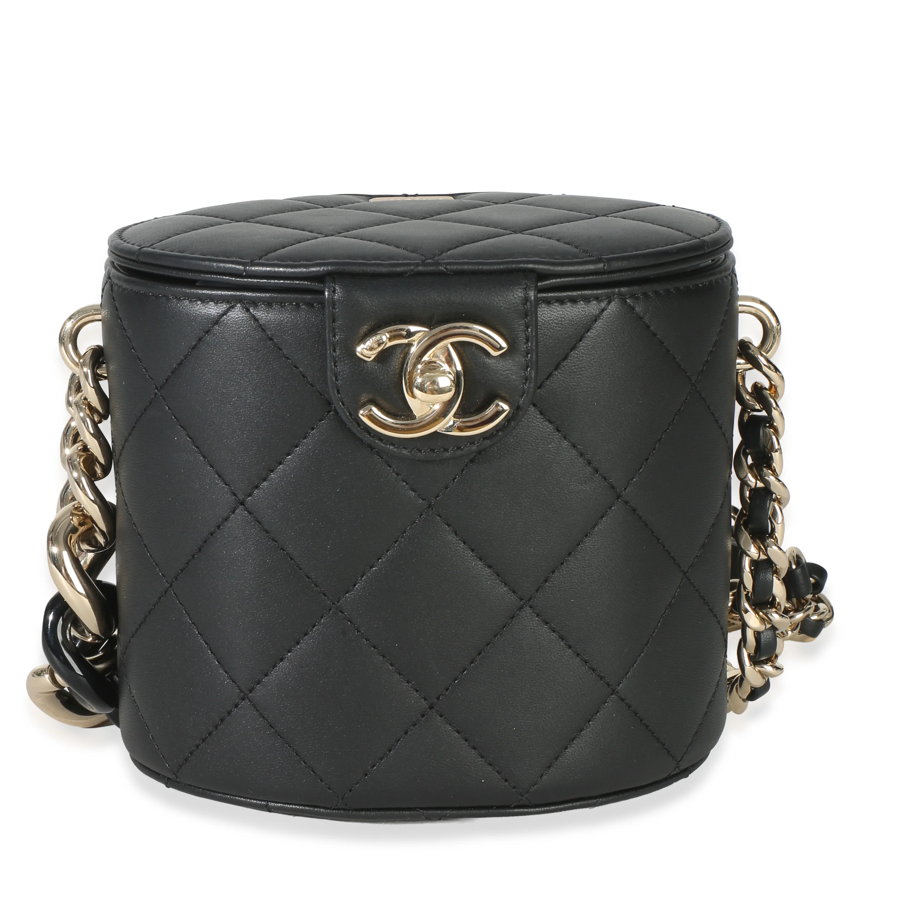 Black Quilted Lambskin Resin Elegant Chain Vanity Case