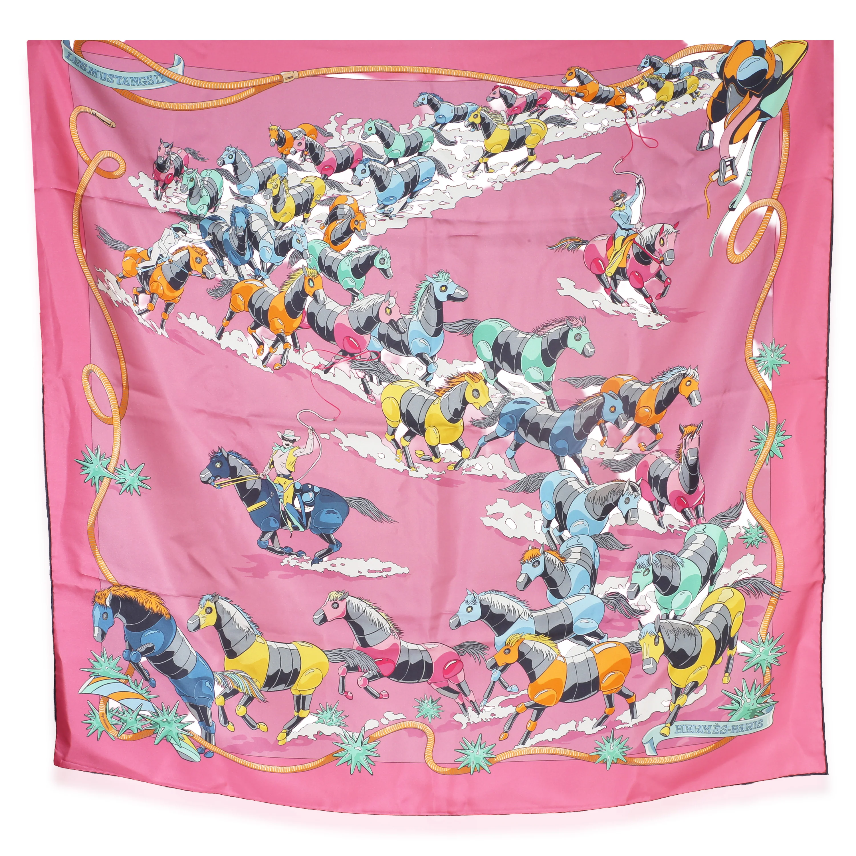 Rose Multicolor Les Mustangs Double Face Silk Scarf 90
