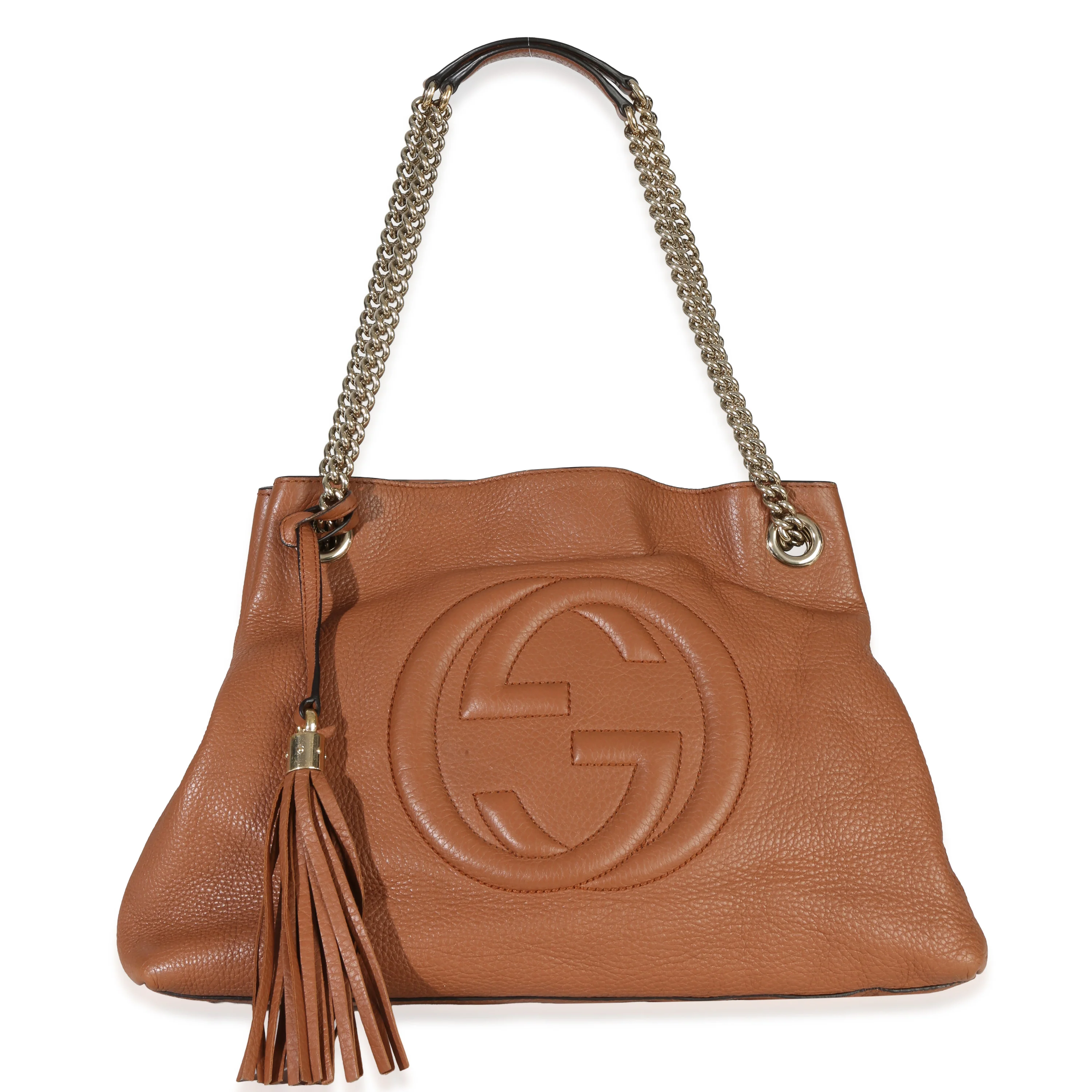 Brown Pebbled Calfskin Medium Soho Chain Tote
