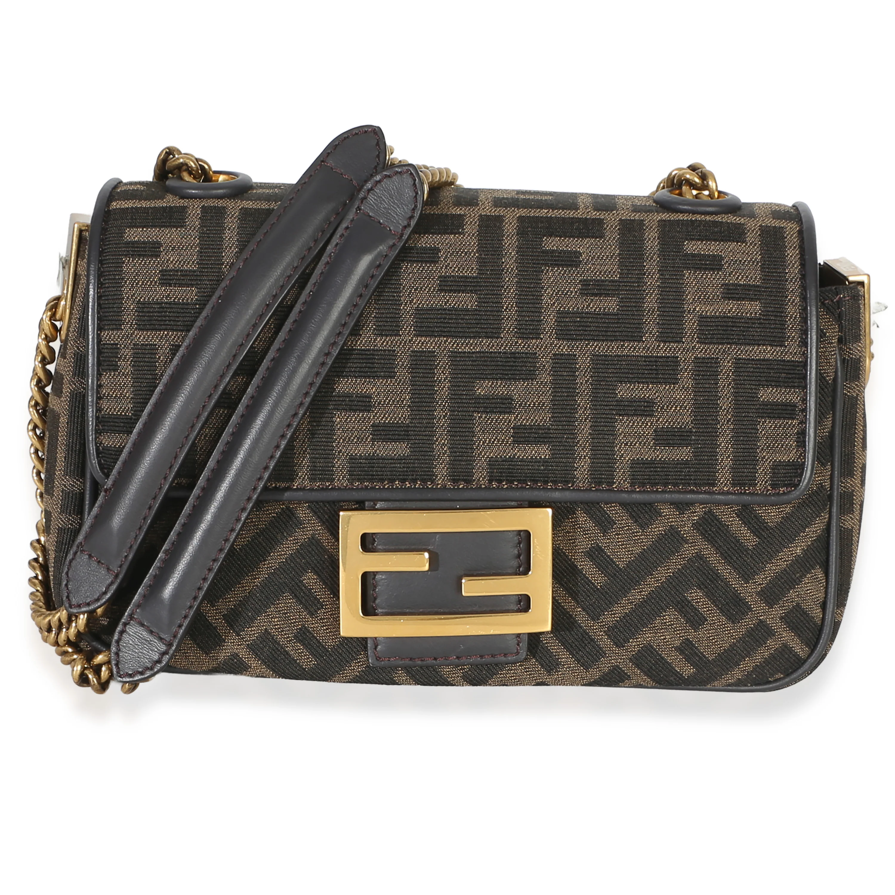 Brown FF Jacquard Fabric Mini Baguette Bag