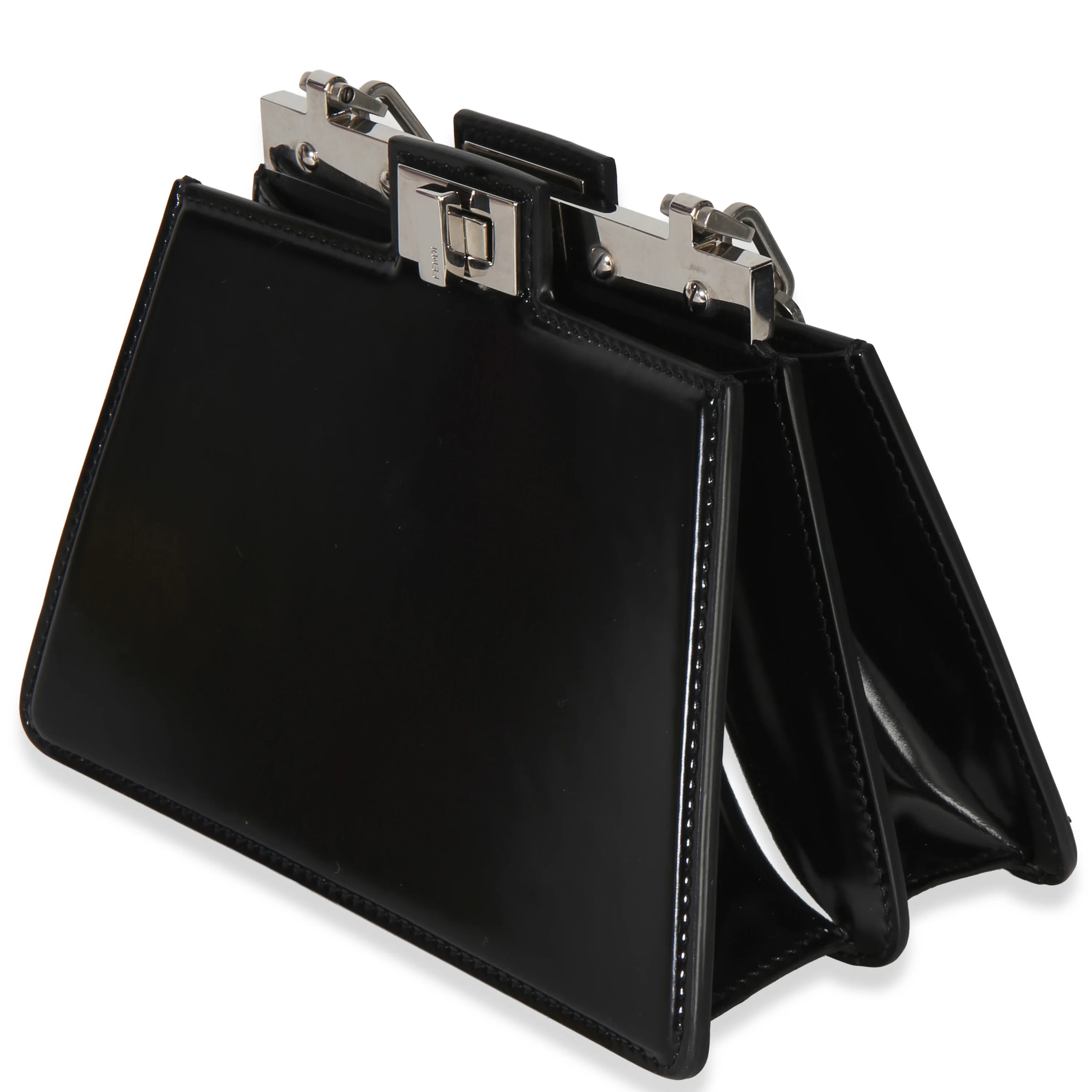 Black Patent Petite Peekaboo Cut Chain Shoulder Bag - Image 2