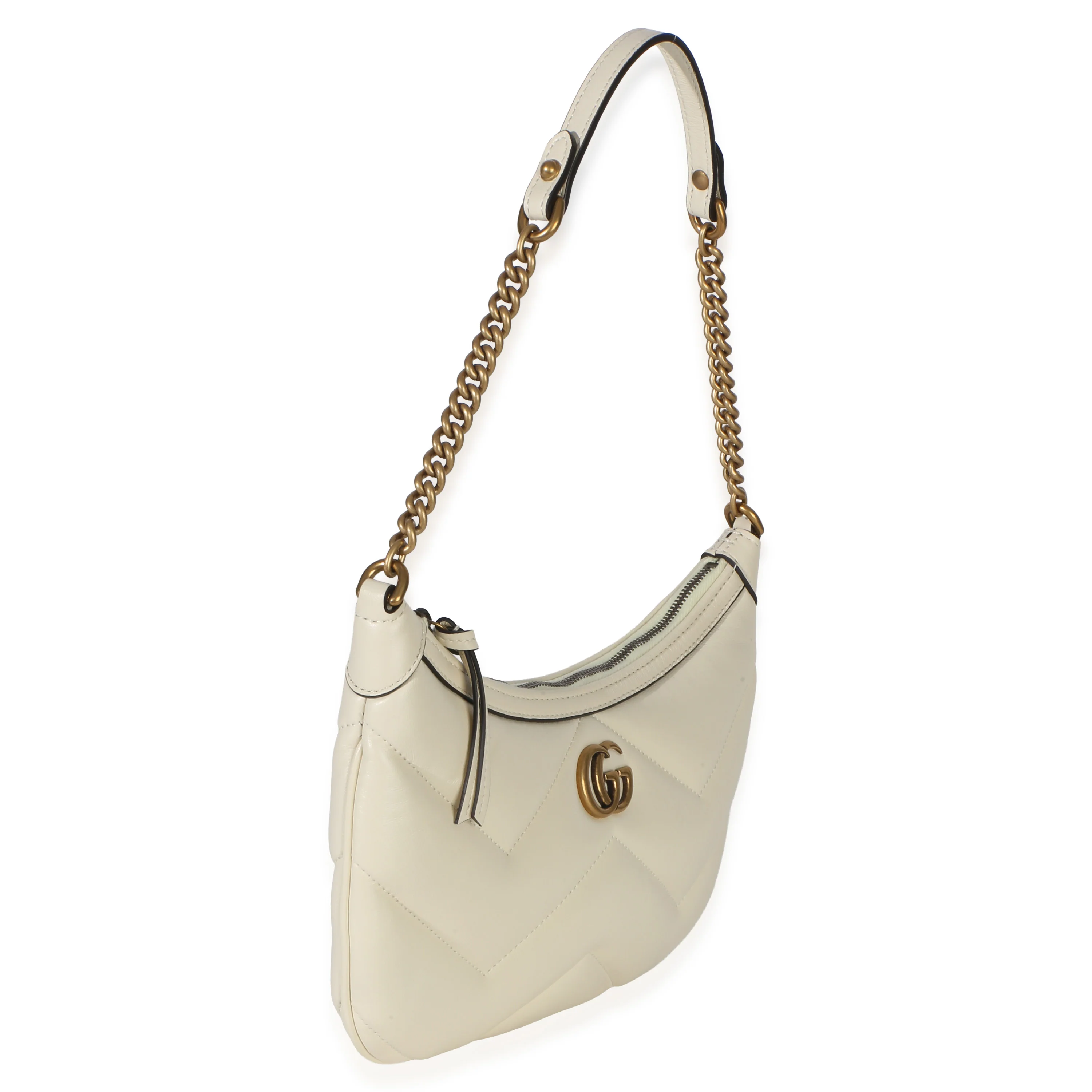 Cream GG Marmont Matelasse Small Chain Moon Hobo - Image 3