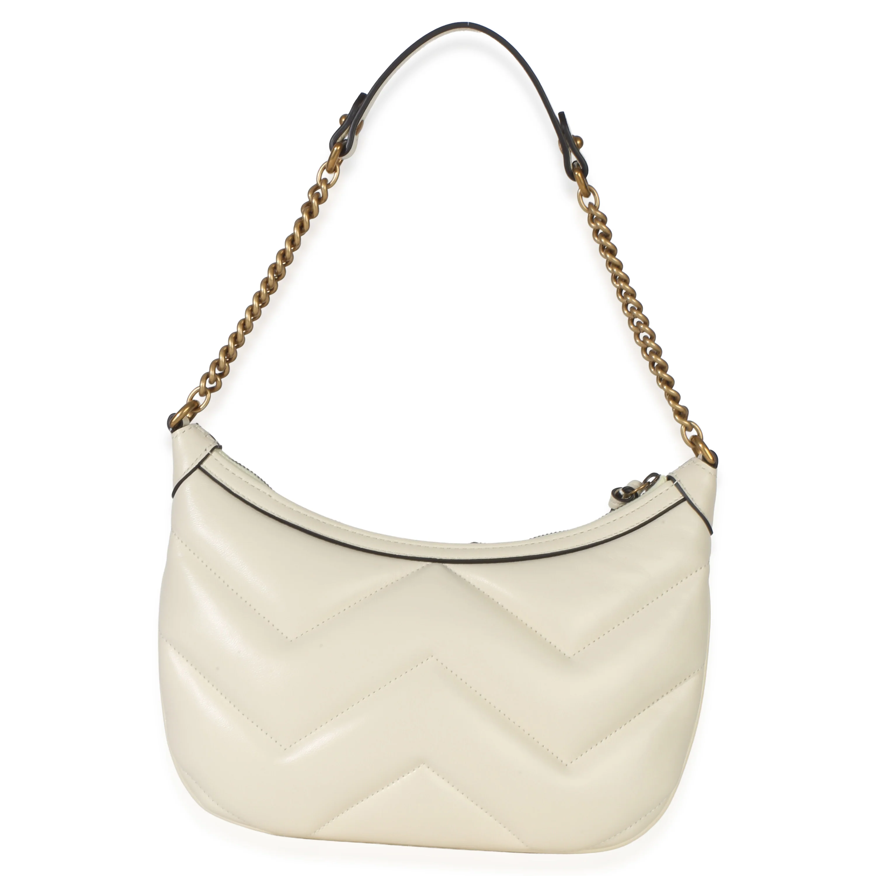 Cream GG Marmont Matelasse Small Chain Moon Hobo - Image 4