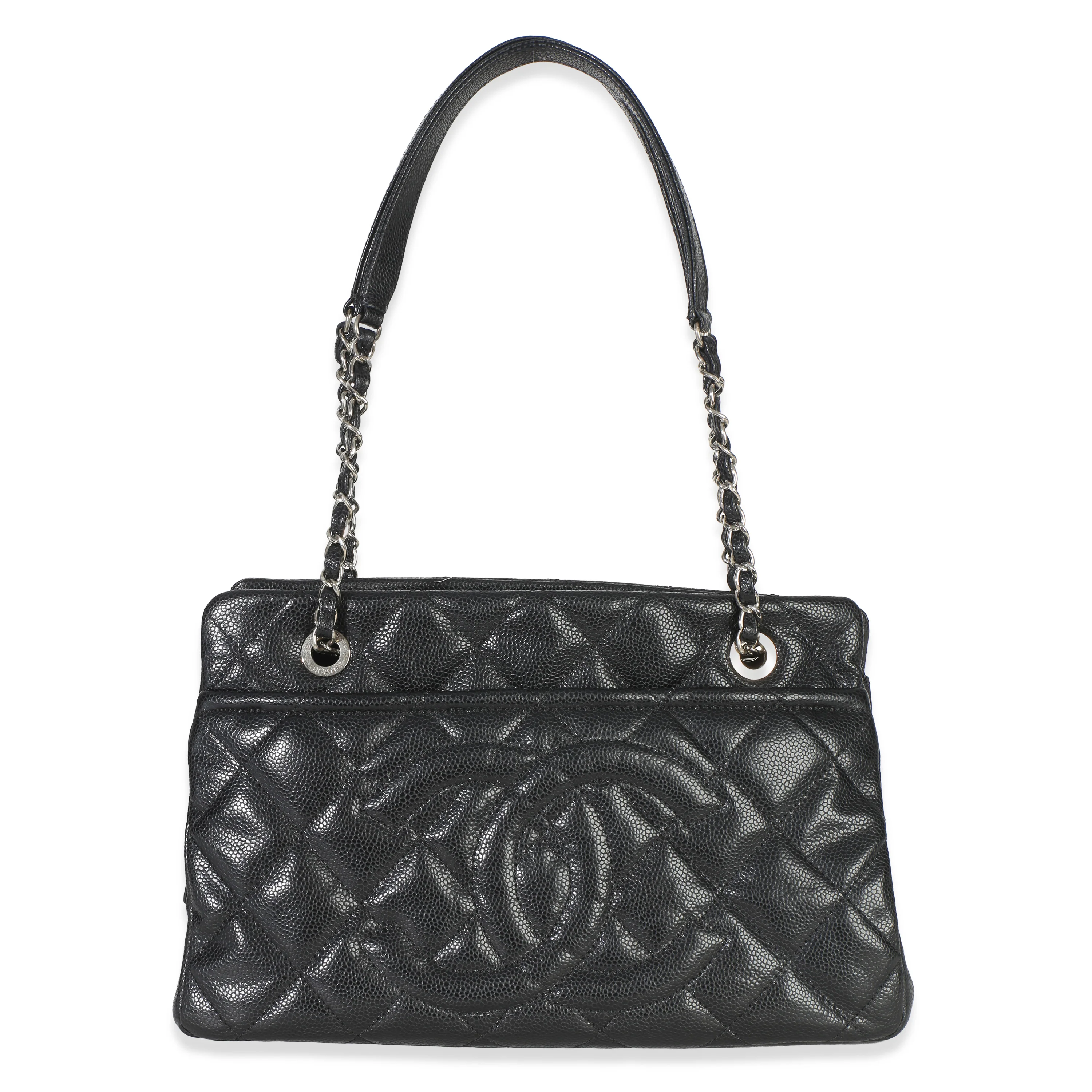 Black Quilted Caviar Timeless Soft Shopping Tote