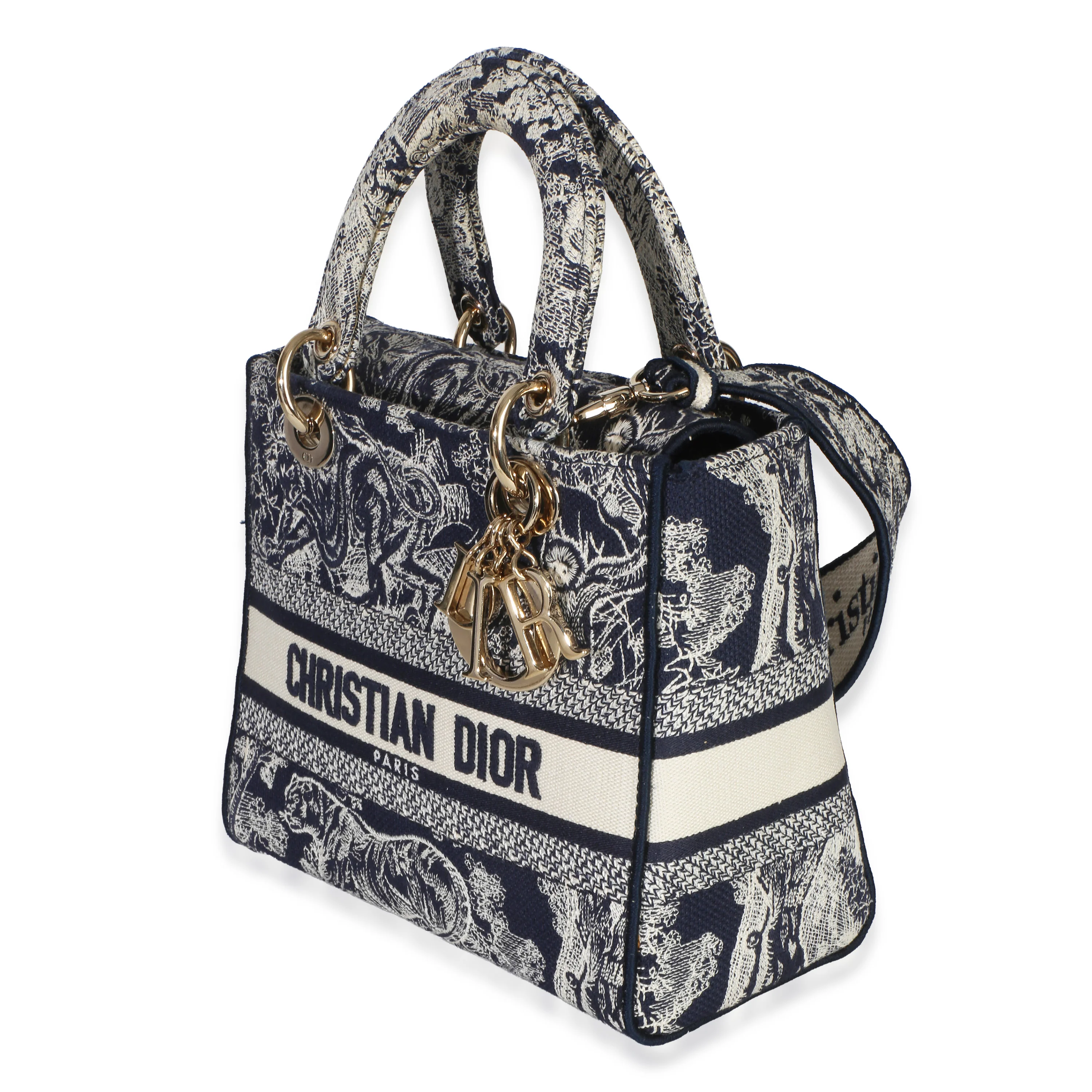 Navy Canvas Toile De Jouy Embroidered Medium Lady D-Lite - Image 3
