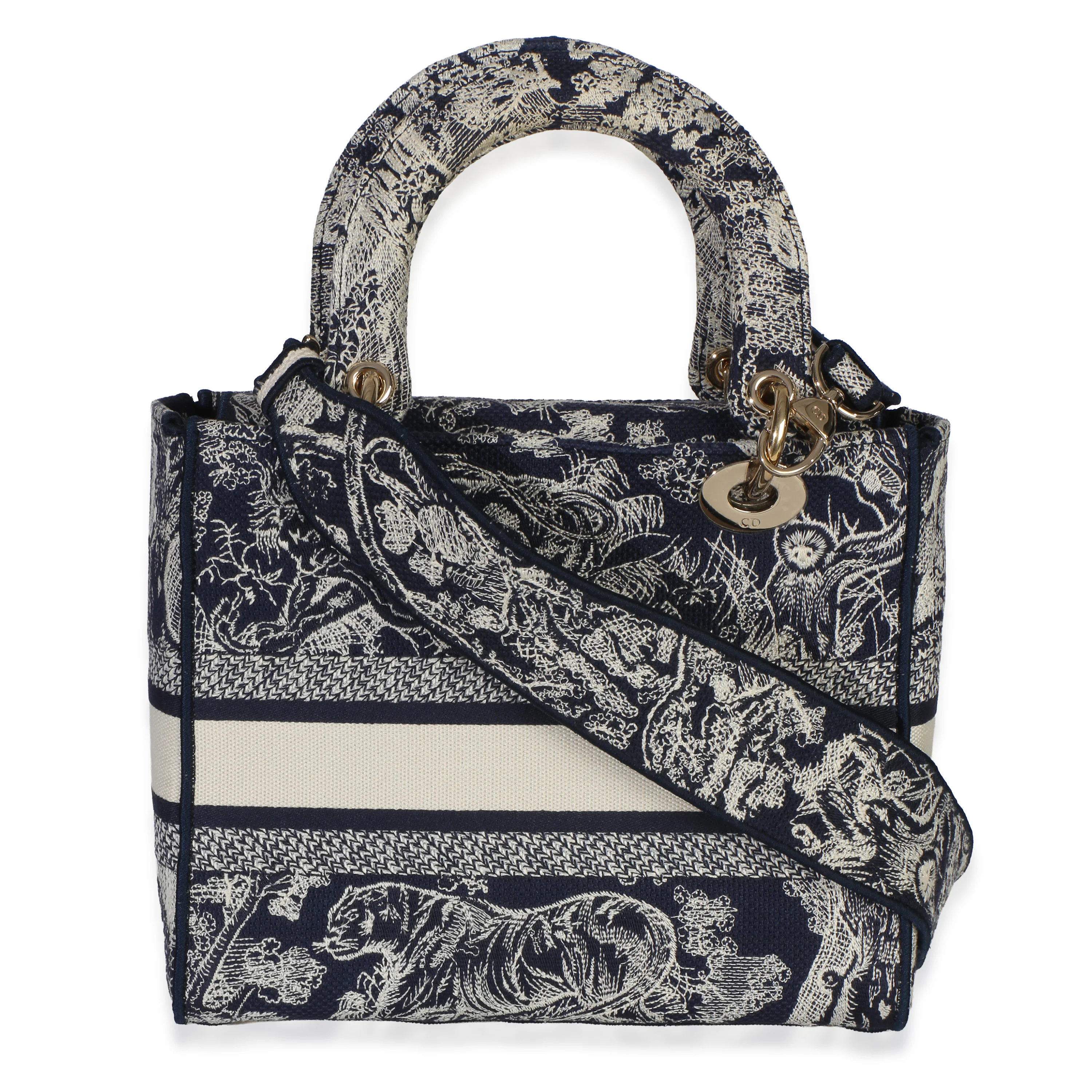 Navy Canvas Toile De Jouy Embroidered Medium Lady D-Lite - Image 4
