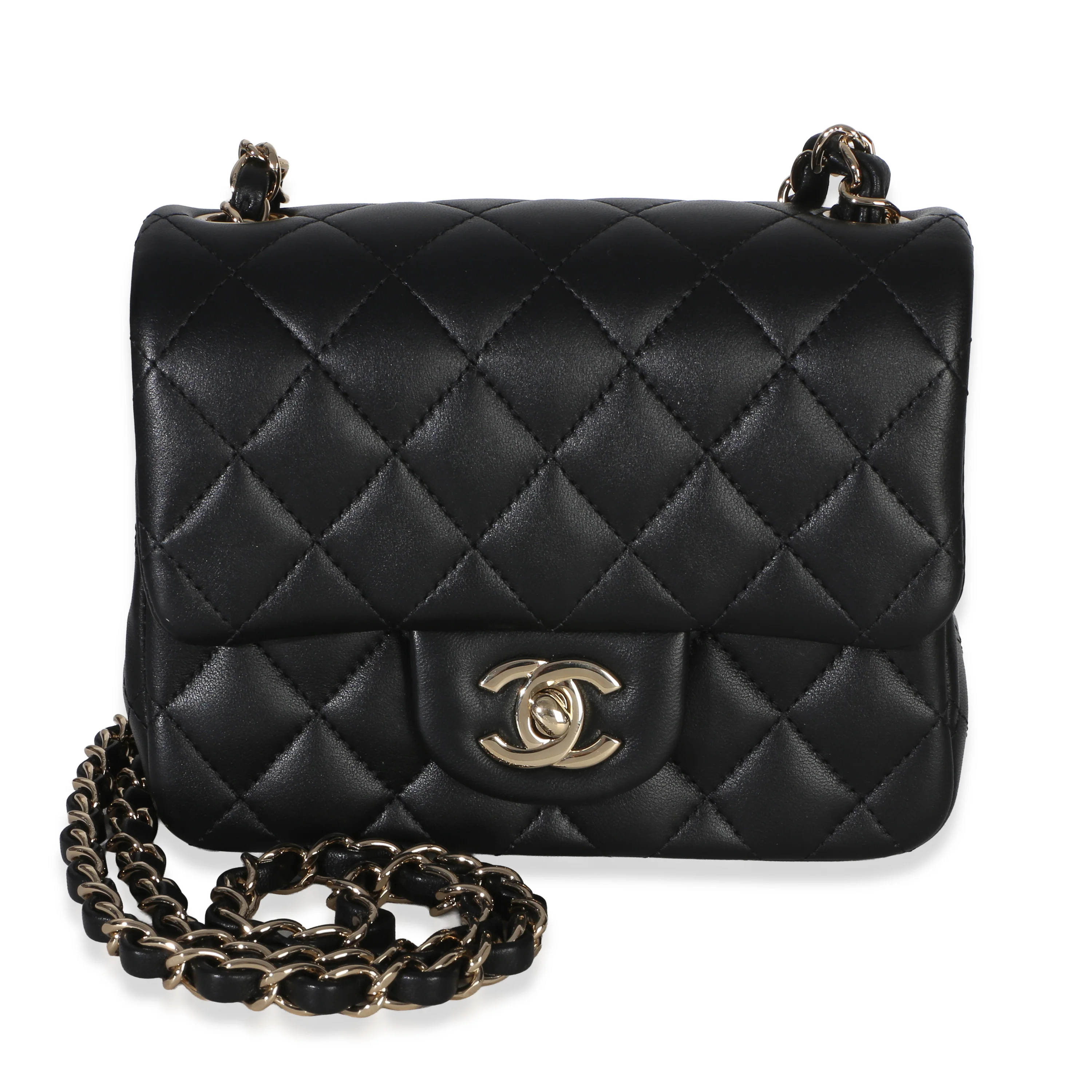 Black Quilted Lambskin Mini Square Flap Bag