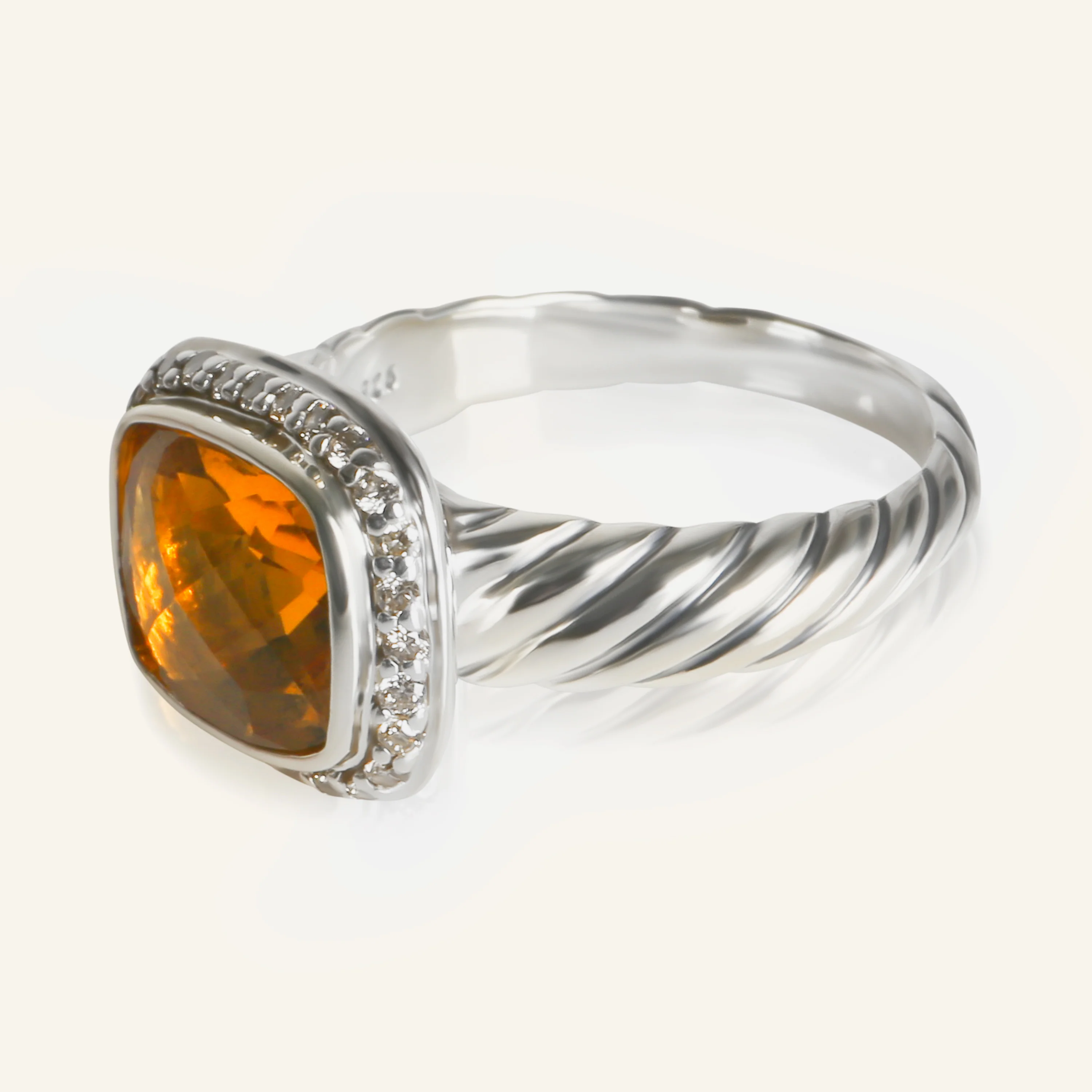 Sterling Silver Citrine and Diamond Noblesse Ring - Image 2