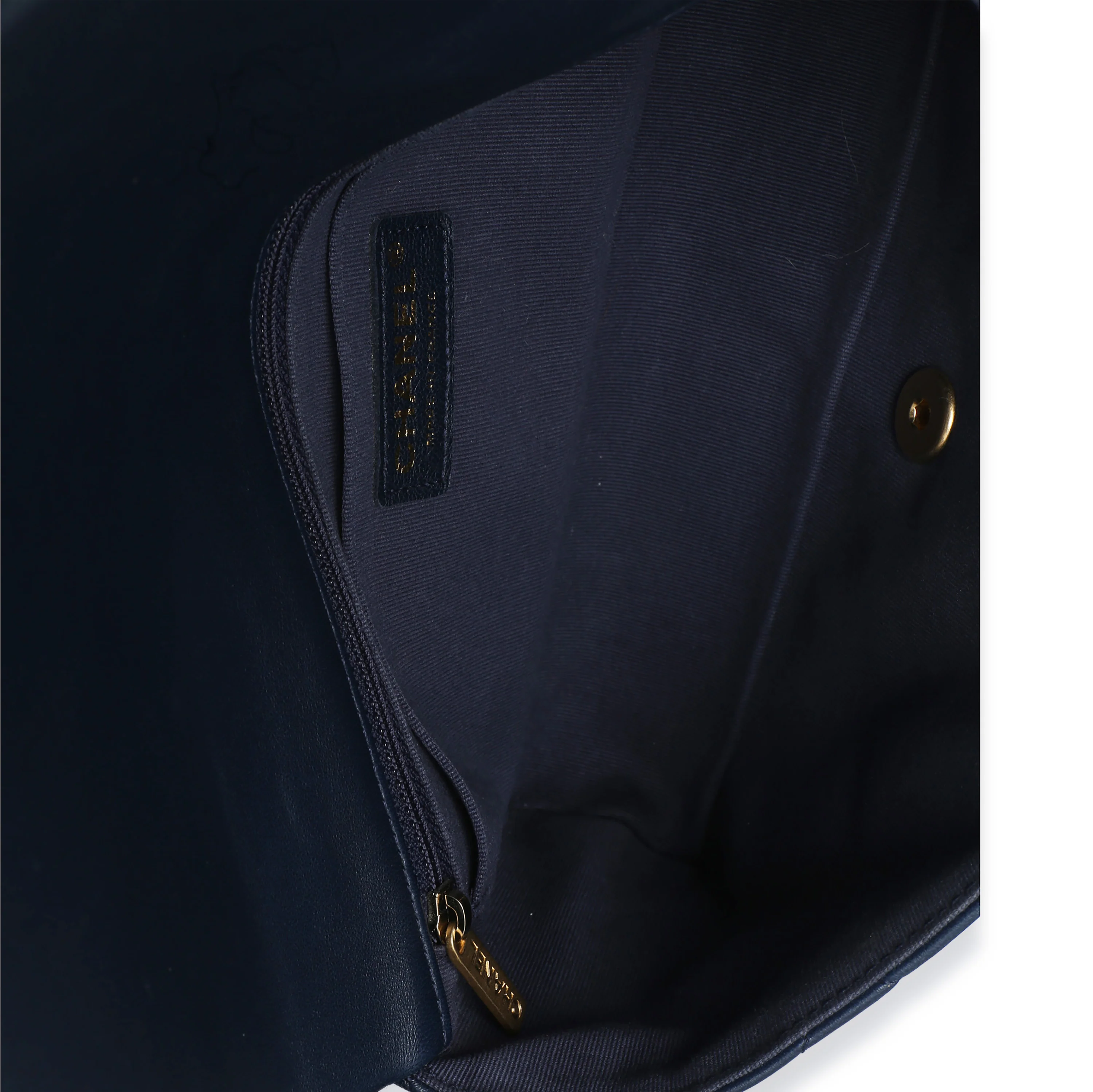 Navy Quilted Lambskin Pearl CC Crush Small Triple Chain Flap Bag - Image 9