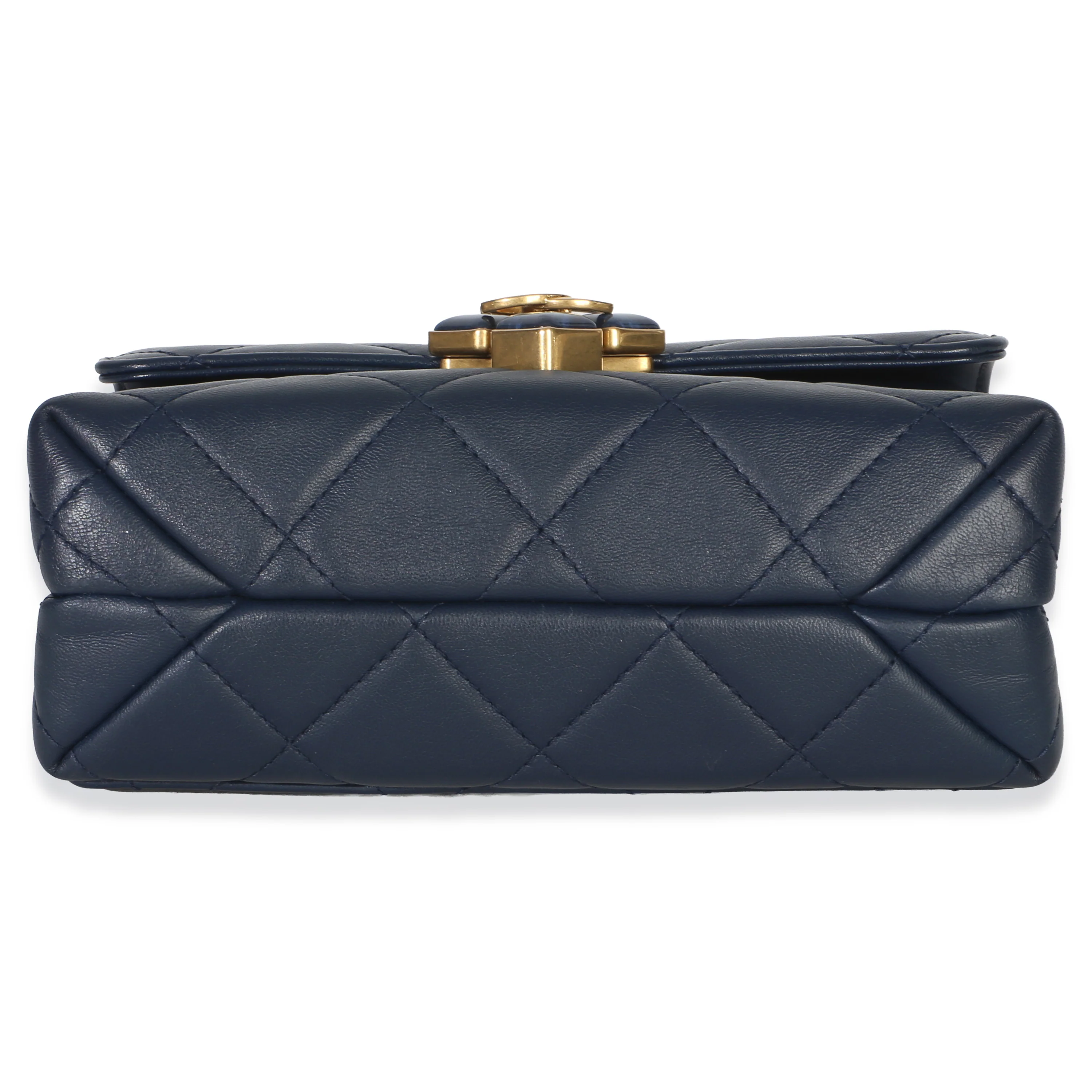 Navy Quilted Lambskin Mini Diamond Lock Flap Bag - Image 5