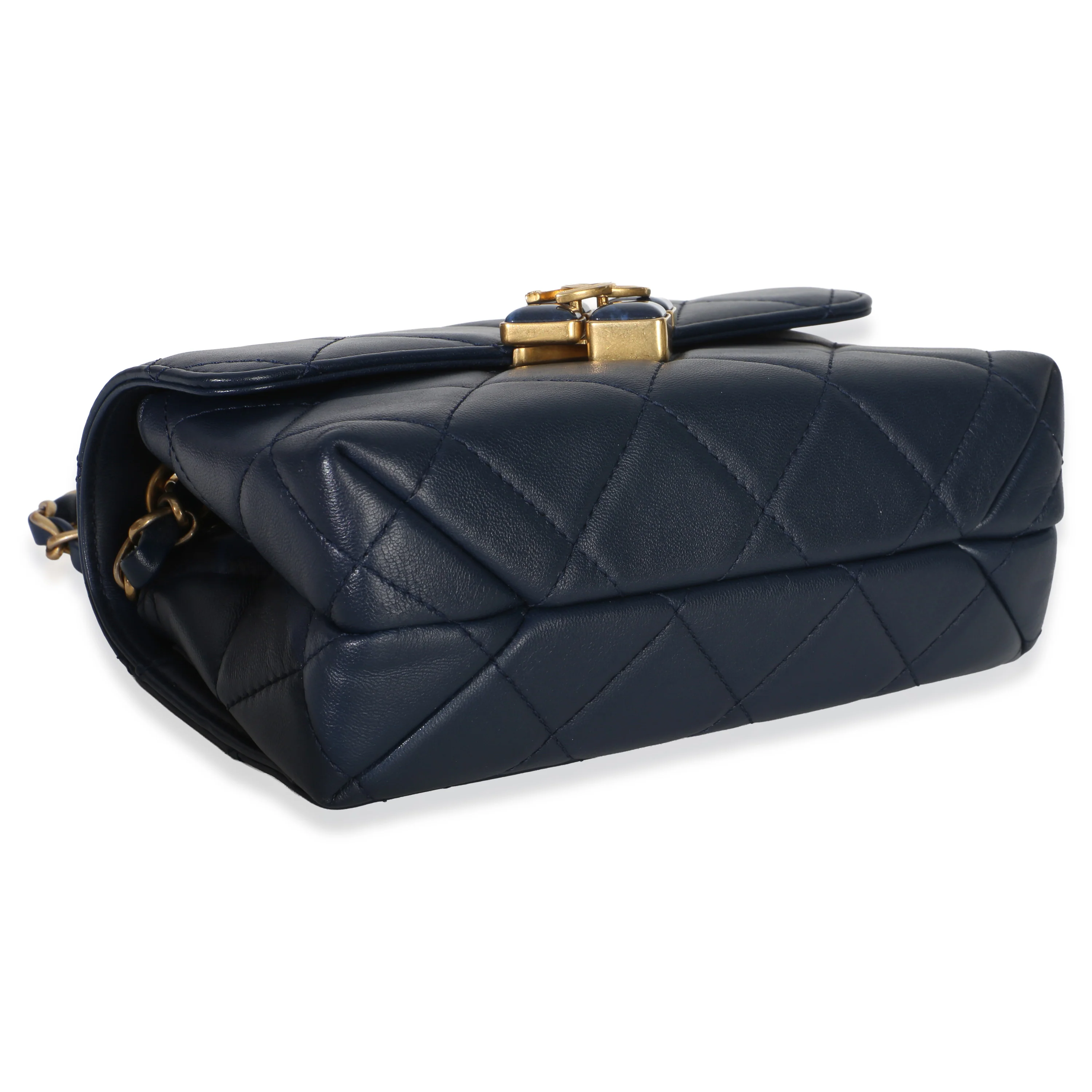 Navy Quilted Lambskin Mini Diamond Lock Flap Bag - Image 6