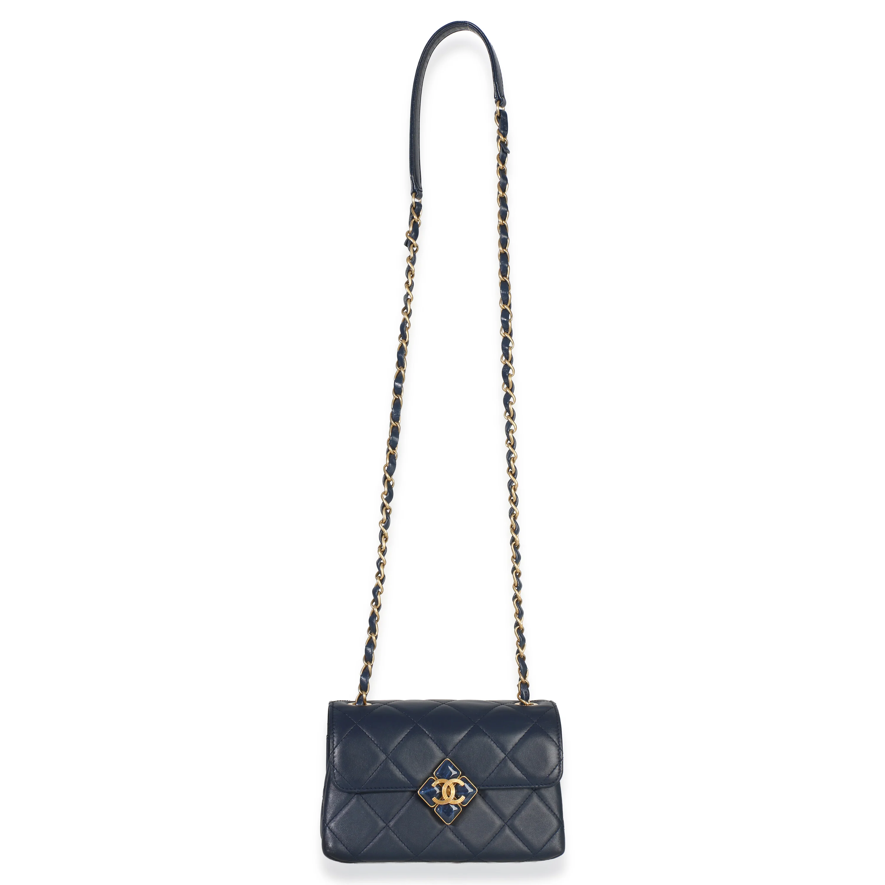 Navy Quilted Lambskin Mini Diamond Lock Flap Bag - Image 8