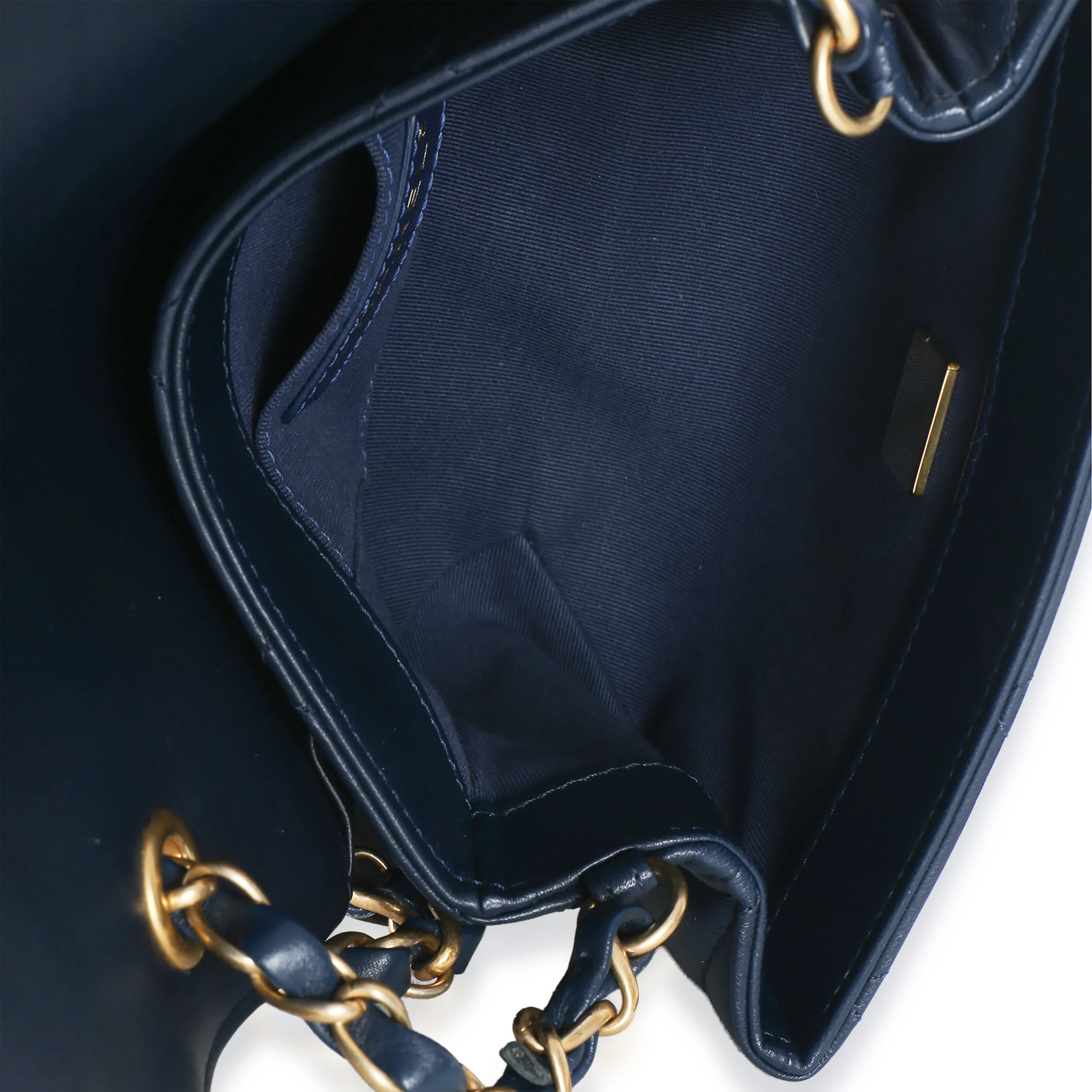 Navy Quilted Lambskin Mini Diamond Lock Flap Bag - Image 9