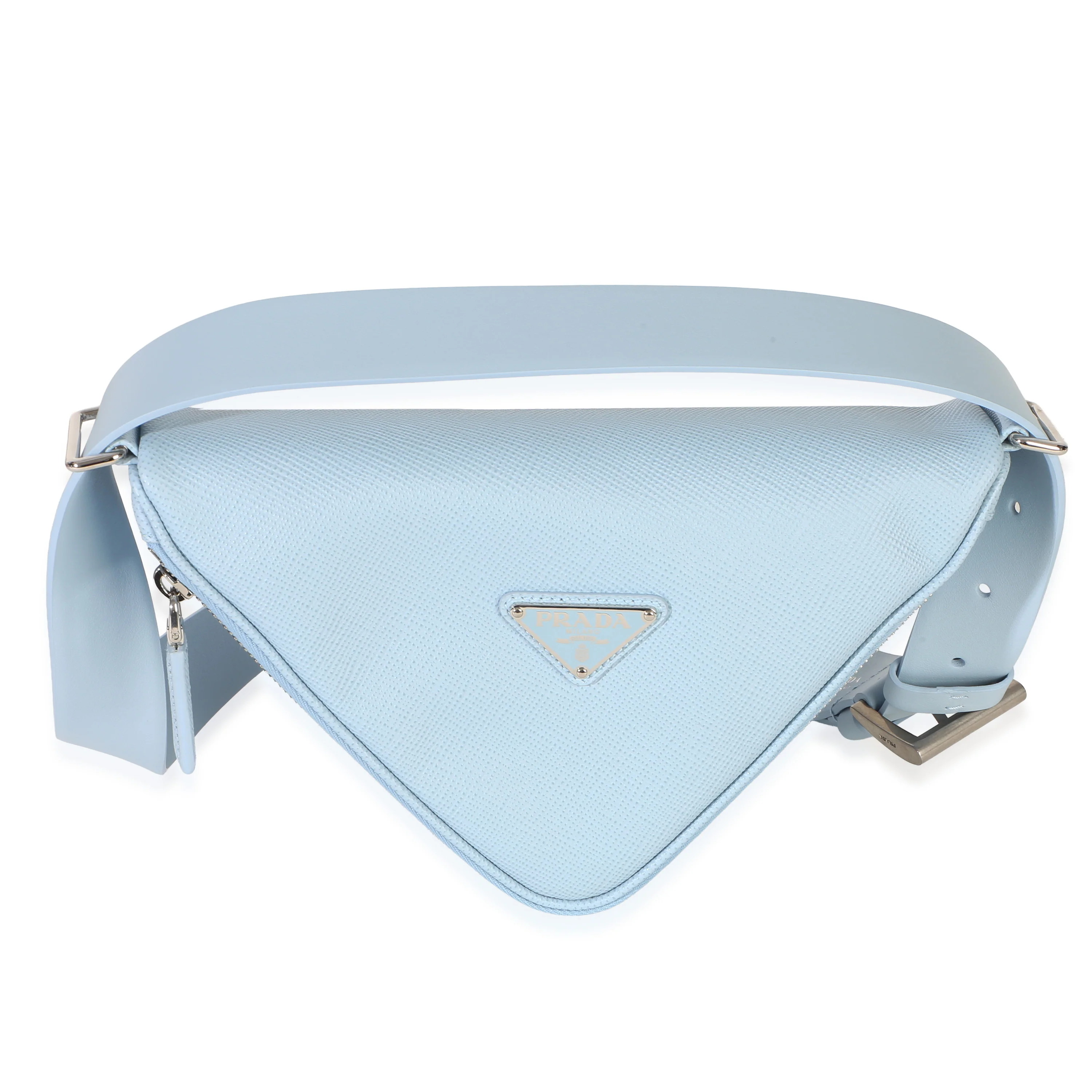 Light Blue Saffiano Triangle Logo Belt Bag