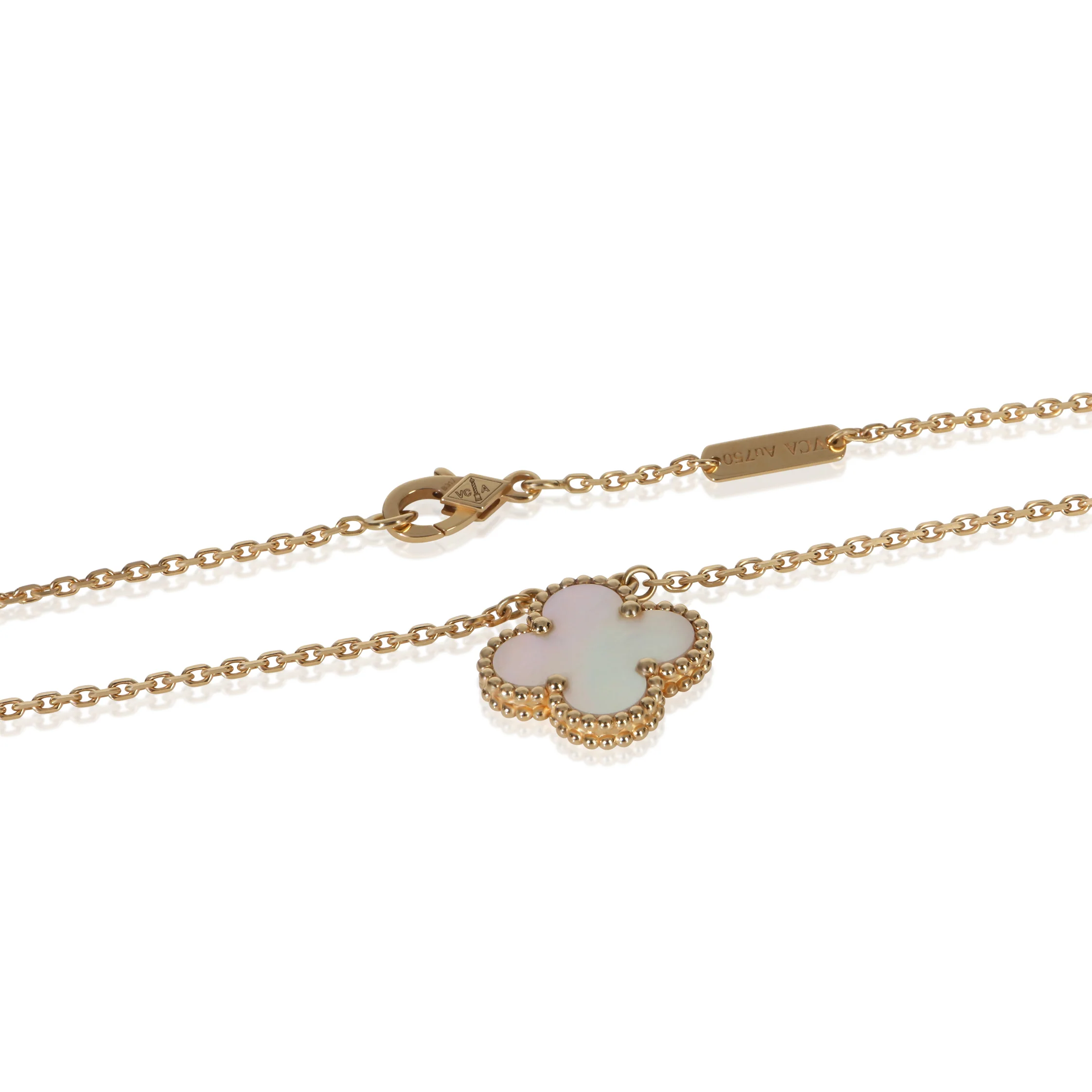 Yellow Gold Mother Of Pearl Vintage Alhambra Pendant - Image 2