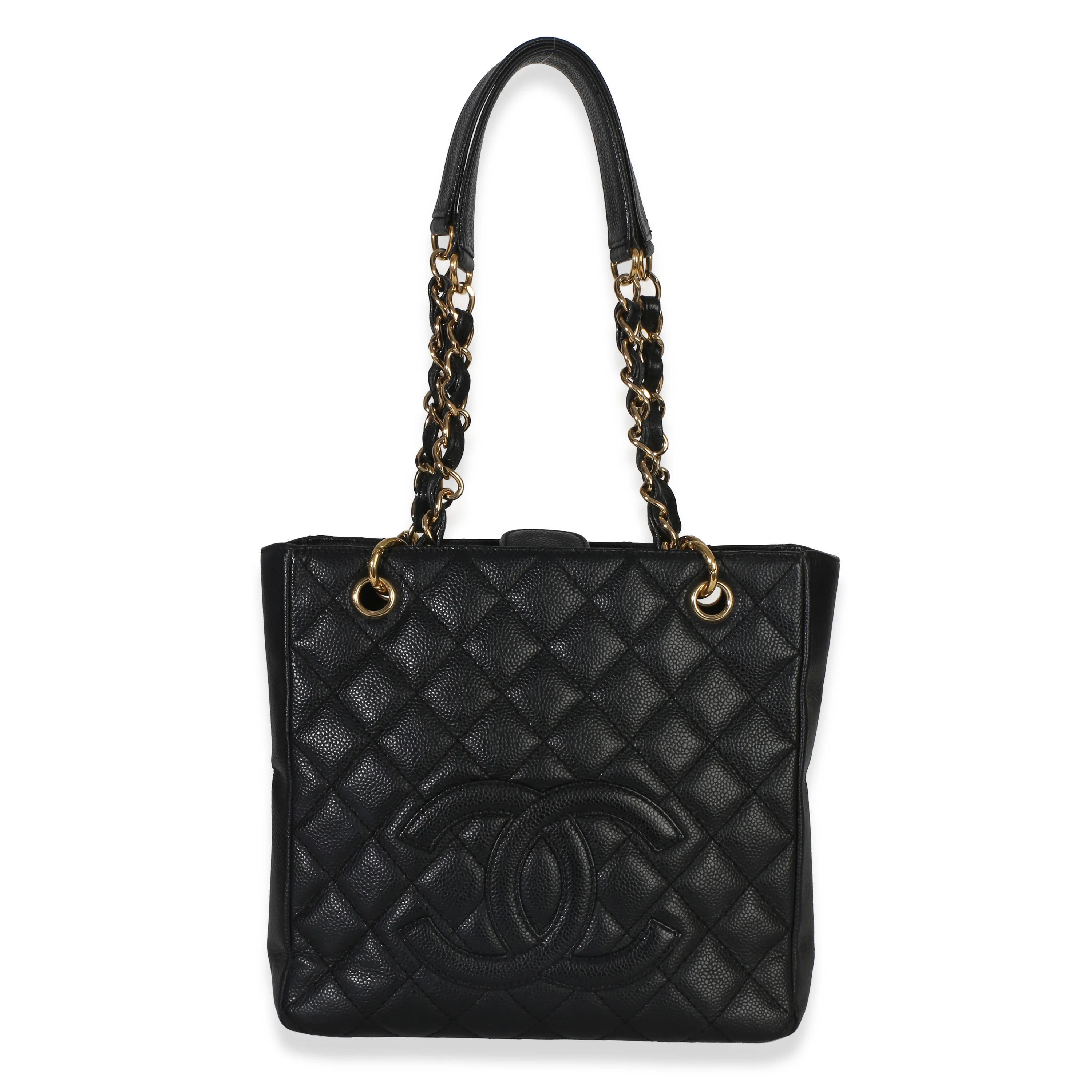 Black Quilted Caviar Petit Shopping Tote