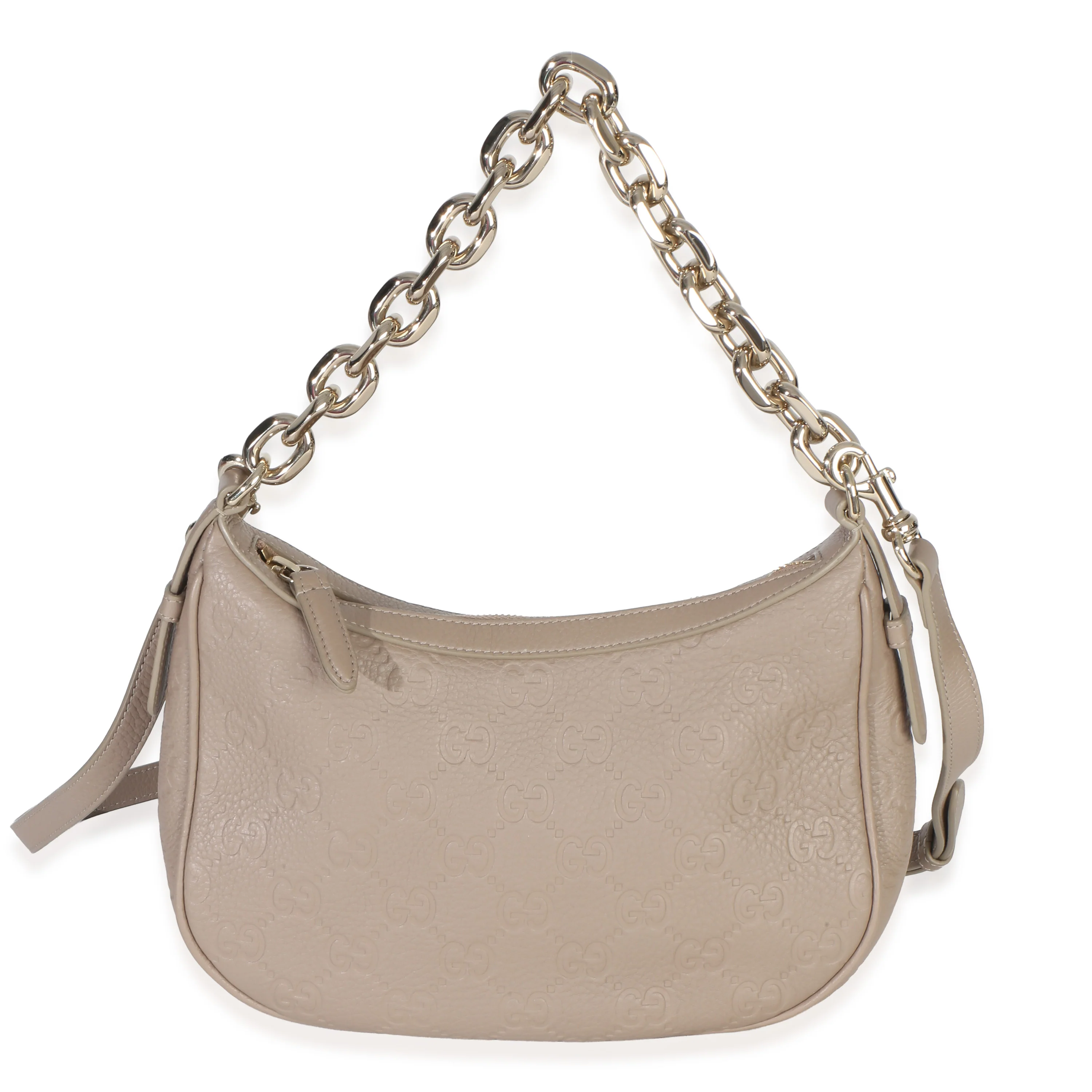 Taupe Grainy Calfskin GG Emblem Medium Half Moon Shoulder Bag