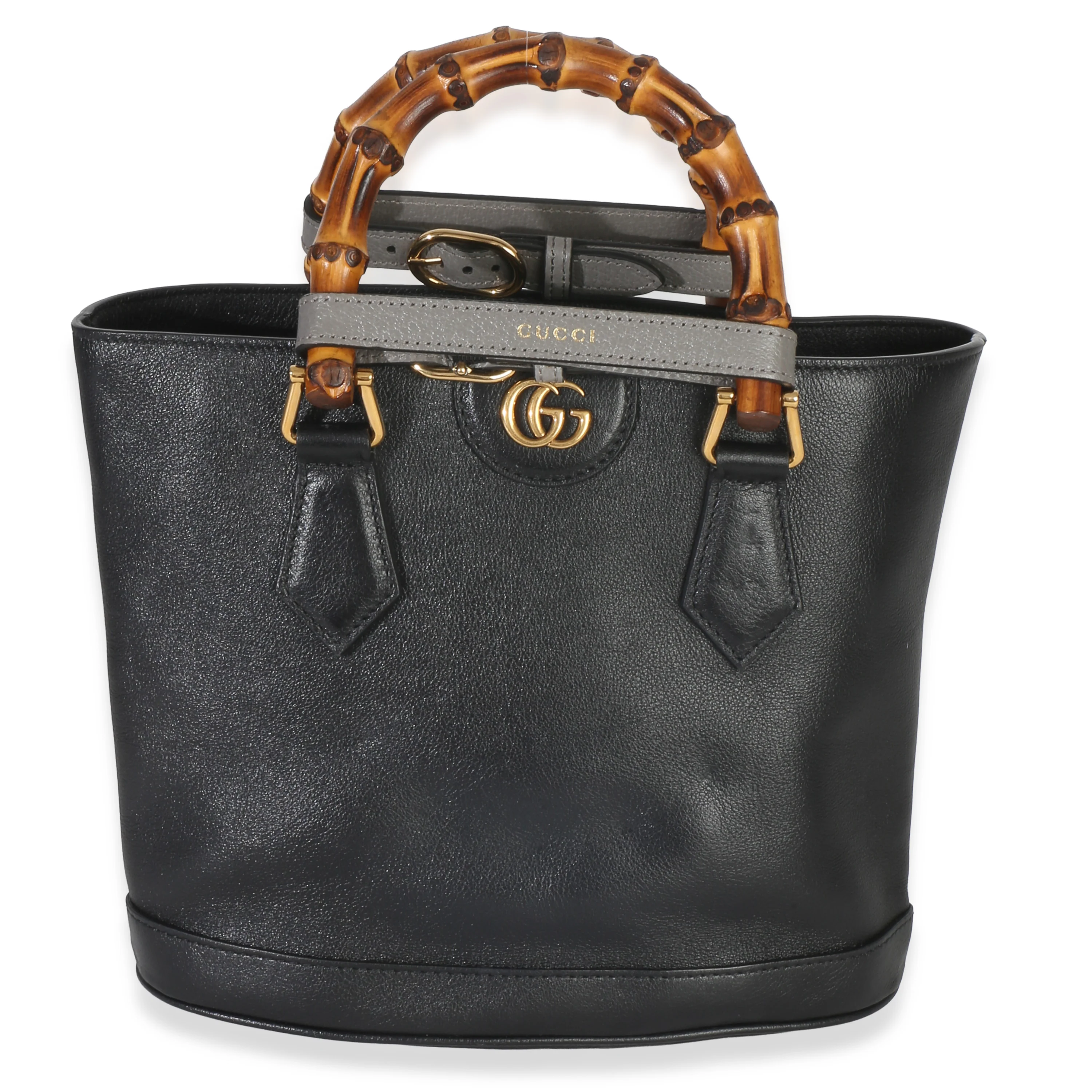Black Calfskin Diana Small Convertible Bamboo Bucket Bag