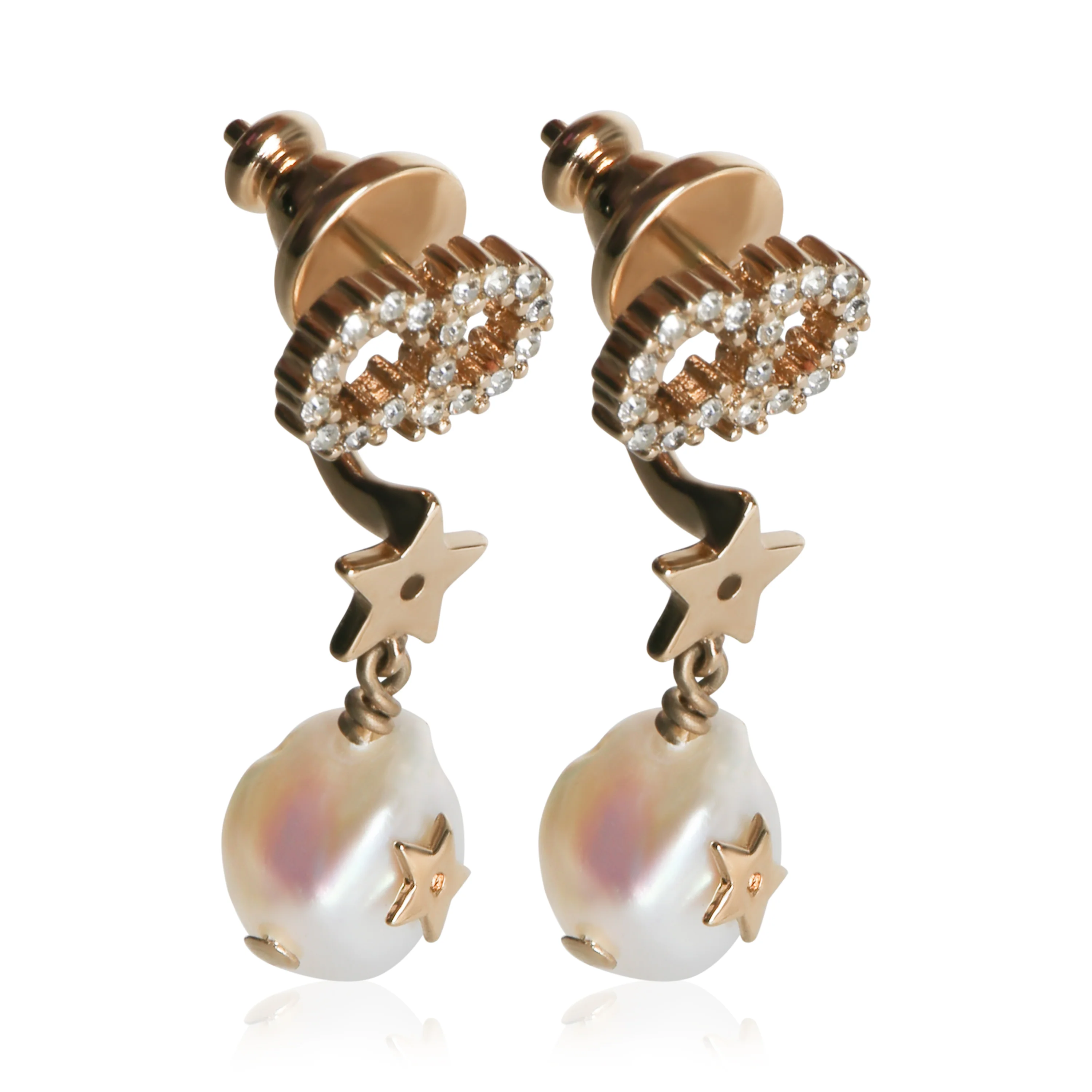Gold-Plated Crystal CD & Faux Pearl Earrings - Image 2