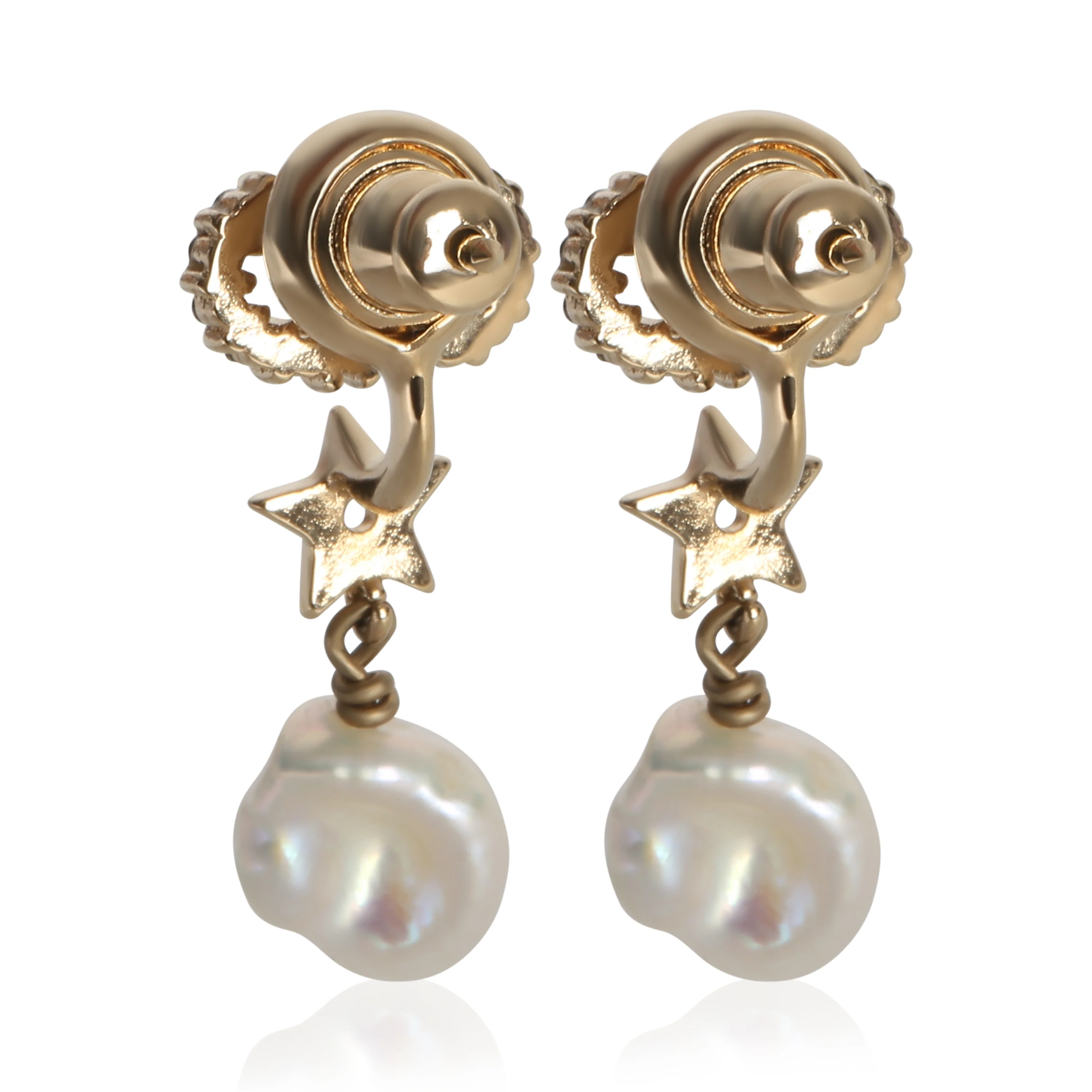 Gold-Plated Crystal CD & Faux Pearl Earrings - Image 3