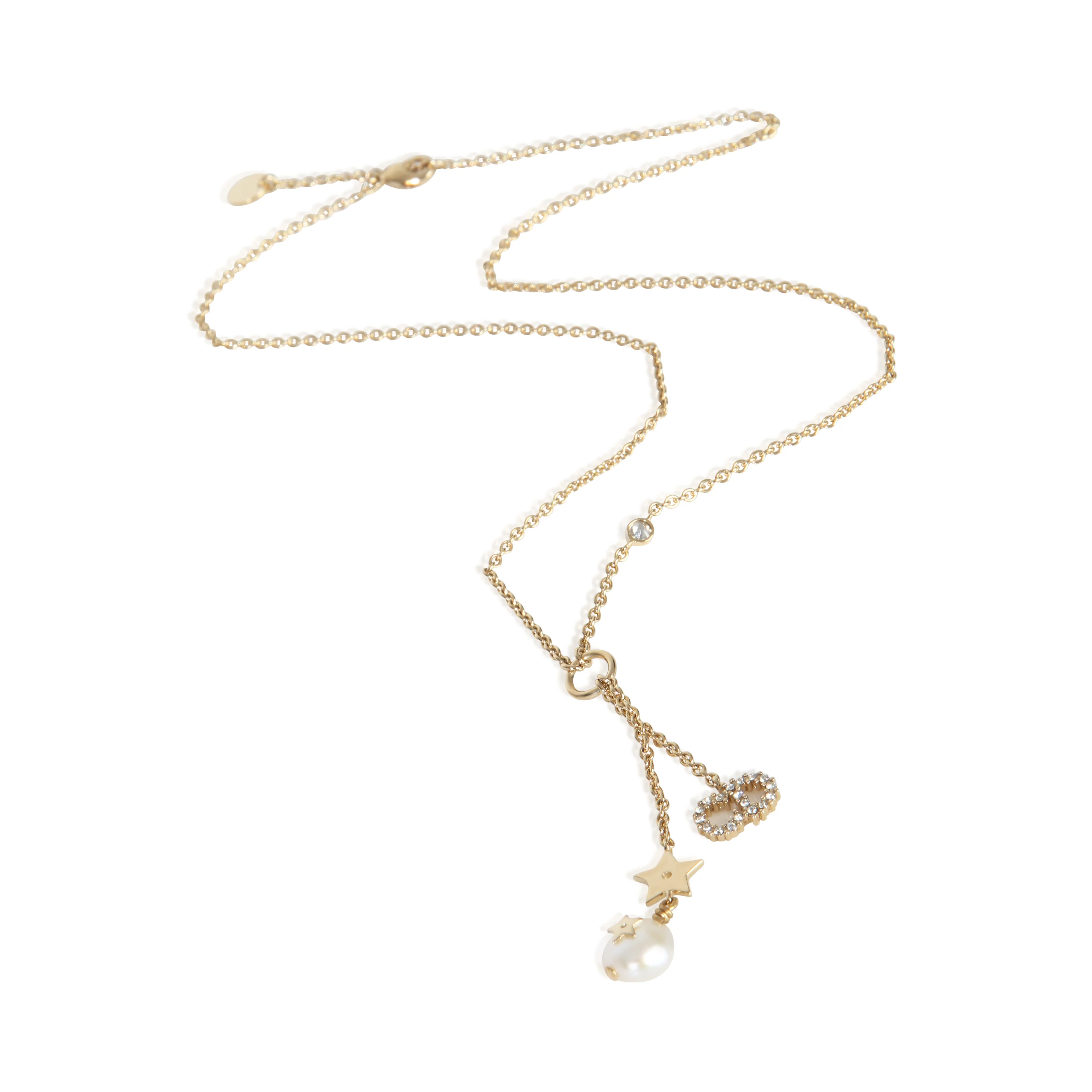 Gold-Plated Strass CD & Faux Pearl Lariat Necklace - Image 3