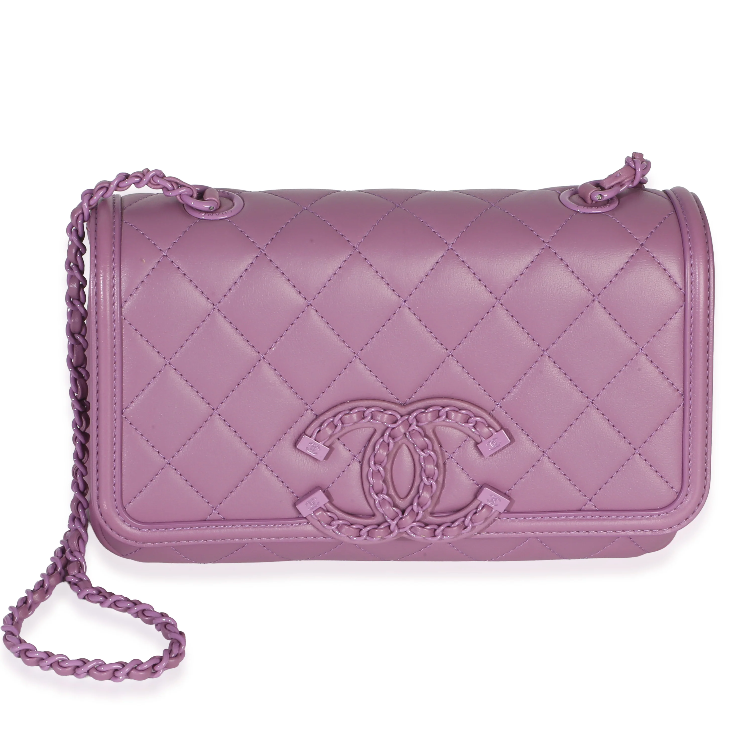 Purple Quilted Lambskin CC Chain Small Filigree Flap Bag