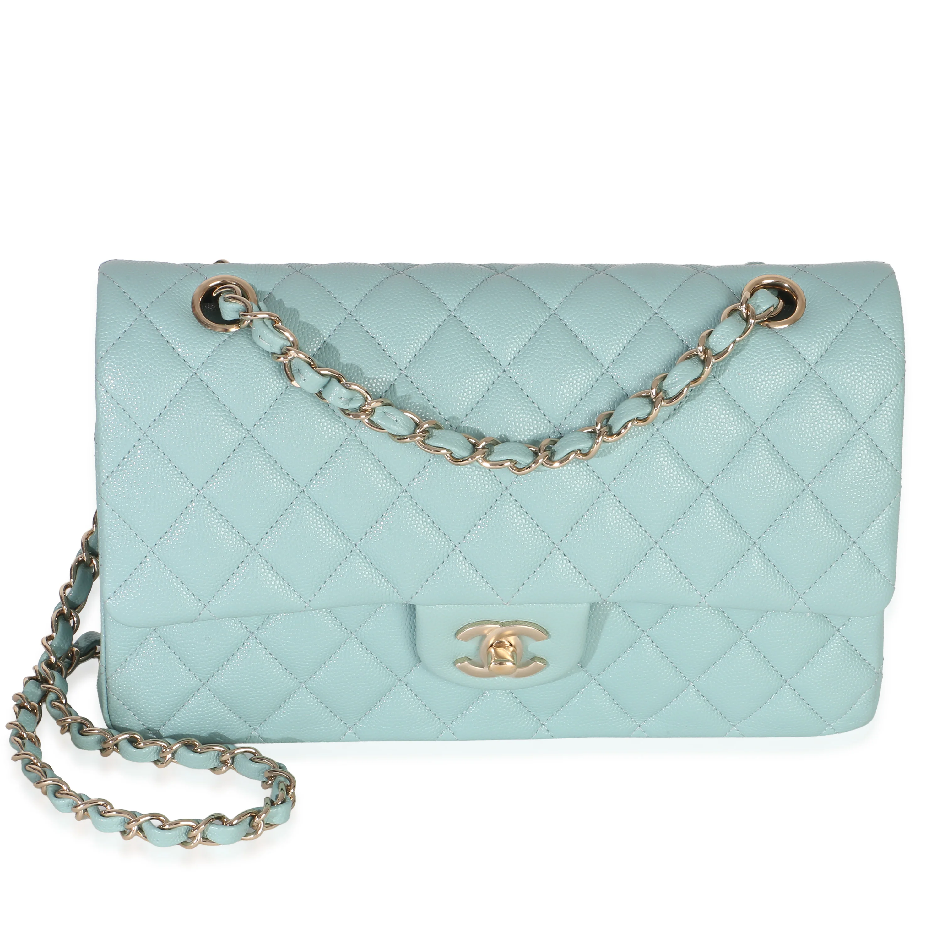 Mint Quilted Caviar Medium Classic Double Flap Handbag
