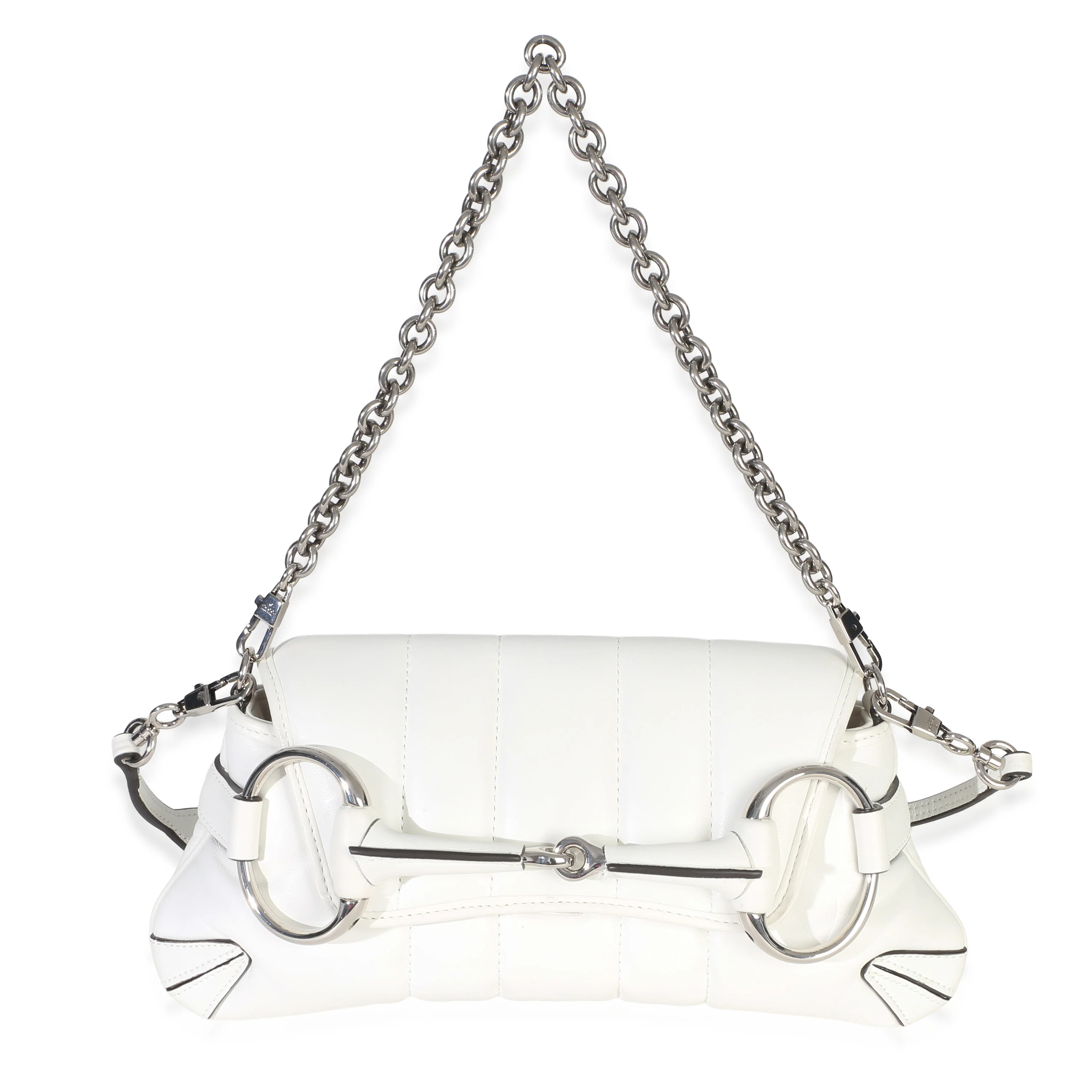 White Nappa Vertical Matelasse Small Horsebit Chain Shoulder Bag