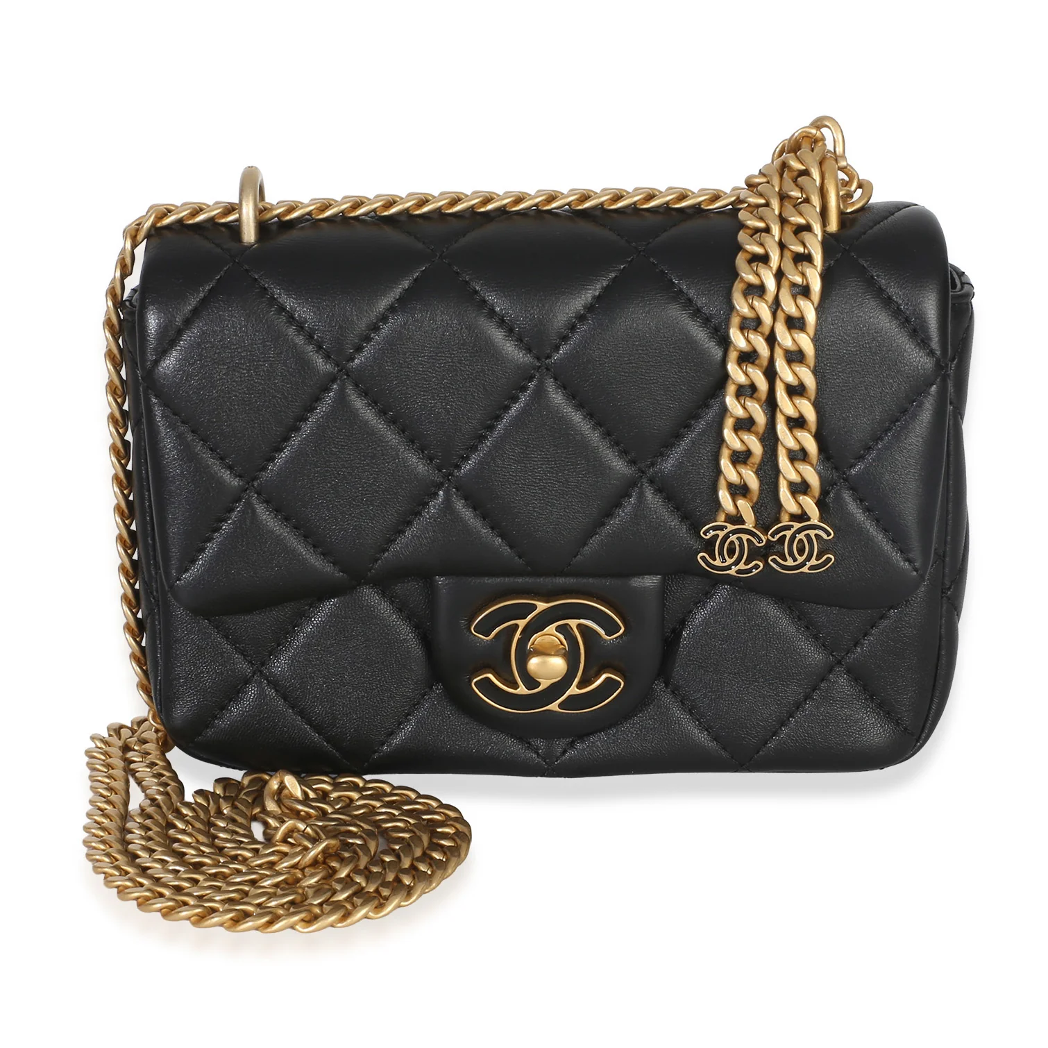 Black Quilted Lambskin Enamel Pending CC Mini Square Flap Bag