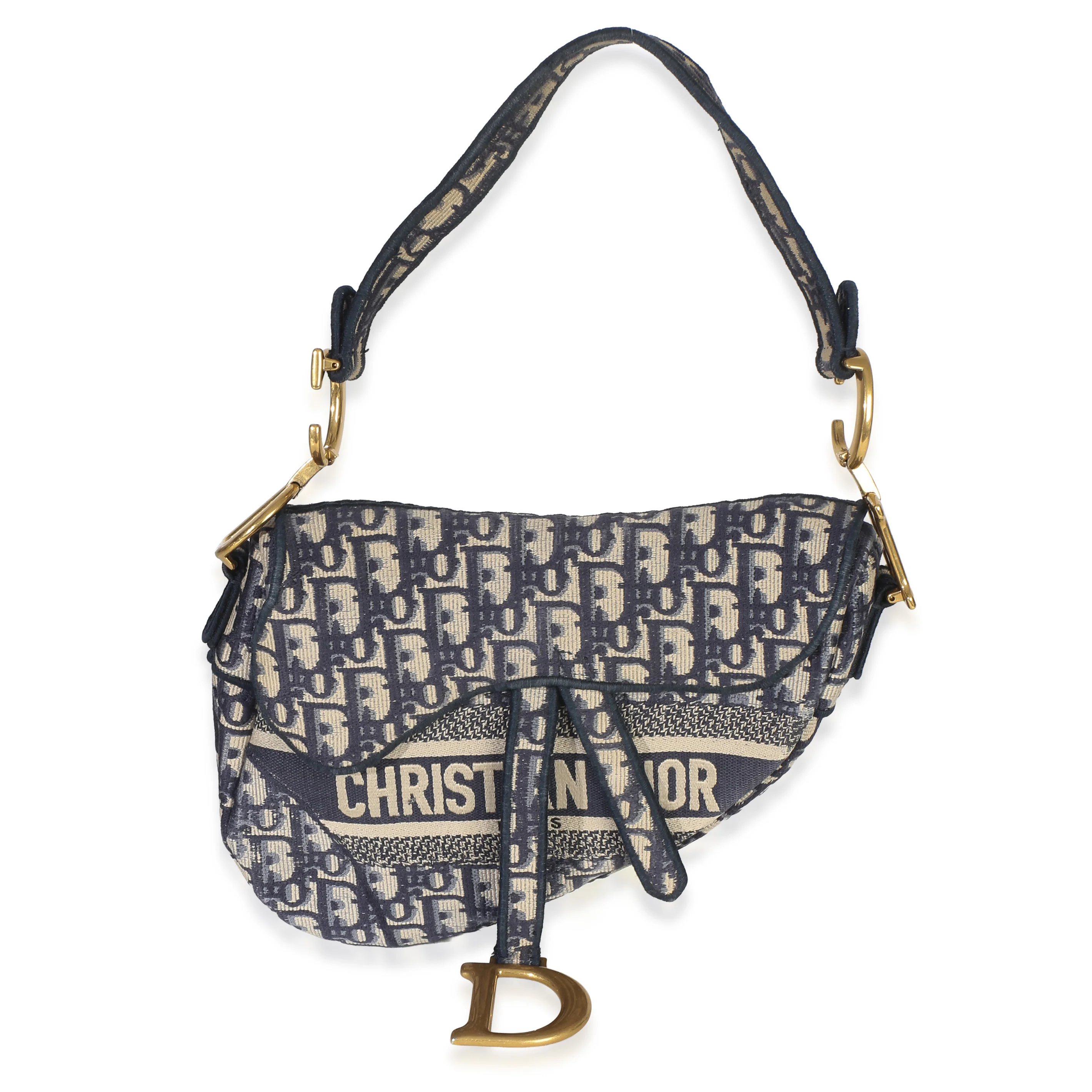 Blue Oblique Embroidered Medium Saddle Bag