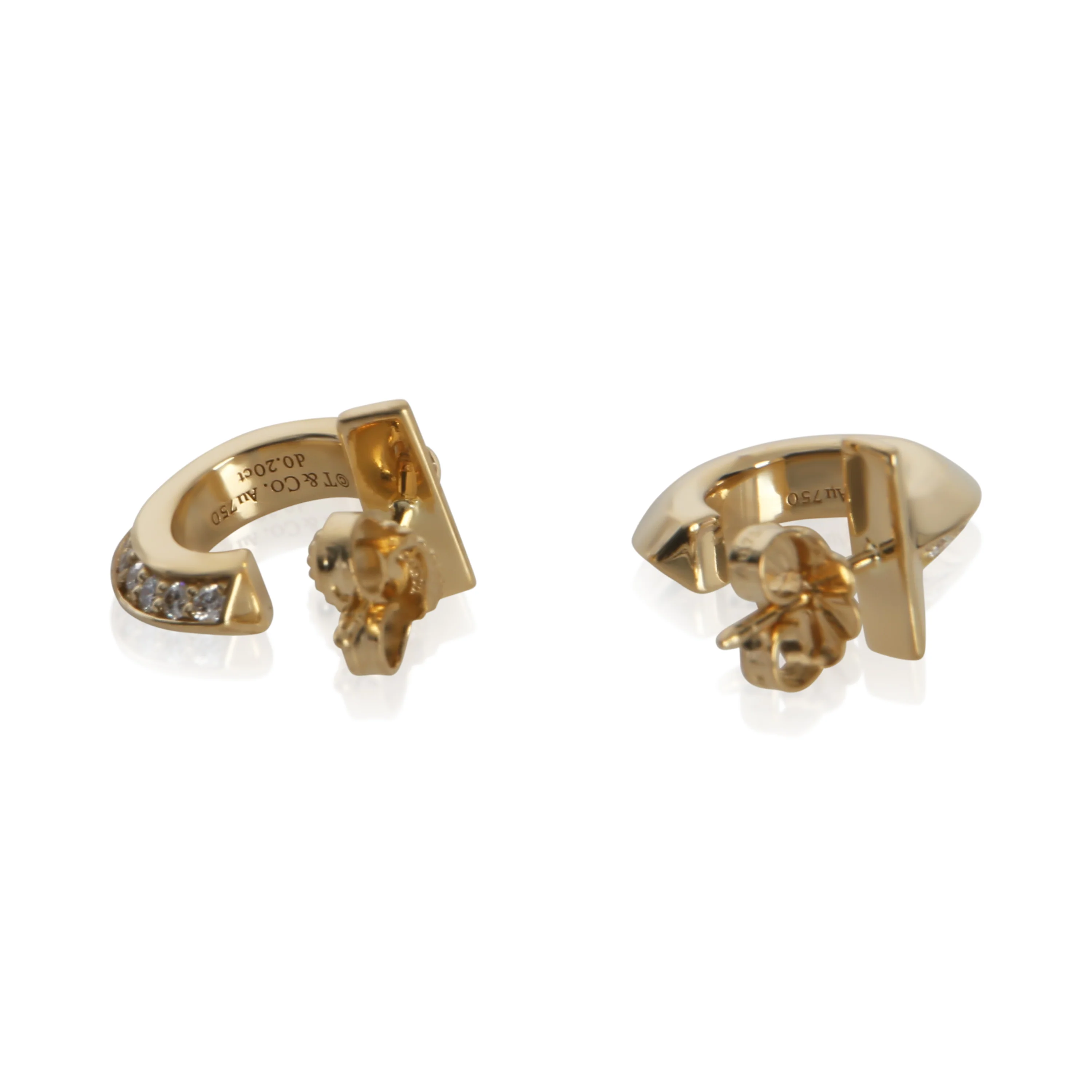 Yellow Gold Diamond Tiffany T T1 Extra Small Hoop Earrings - Image 5