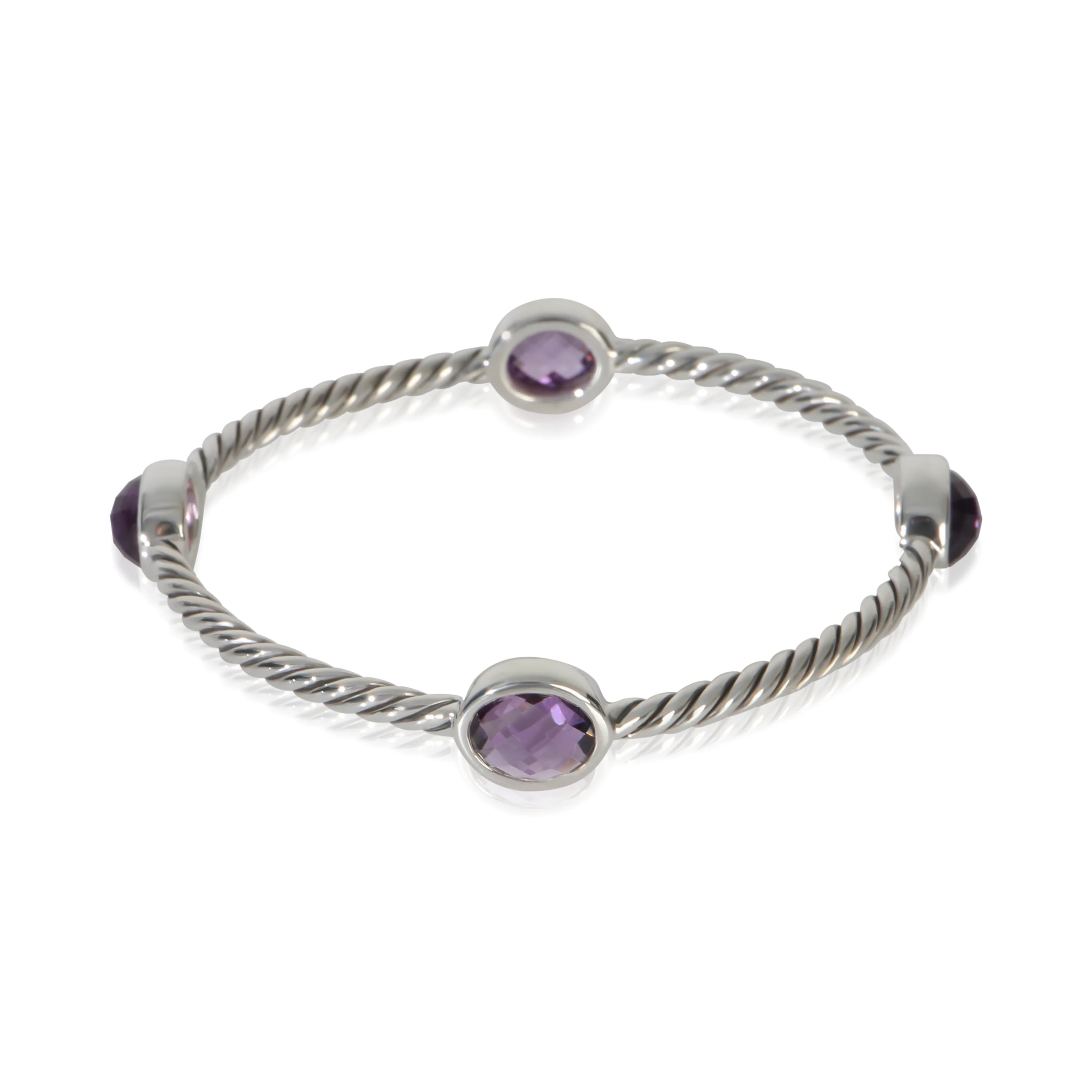Sterling Silver Amethyst Cable Station Slip On Bangle Bracelet - Image 3