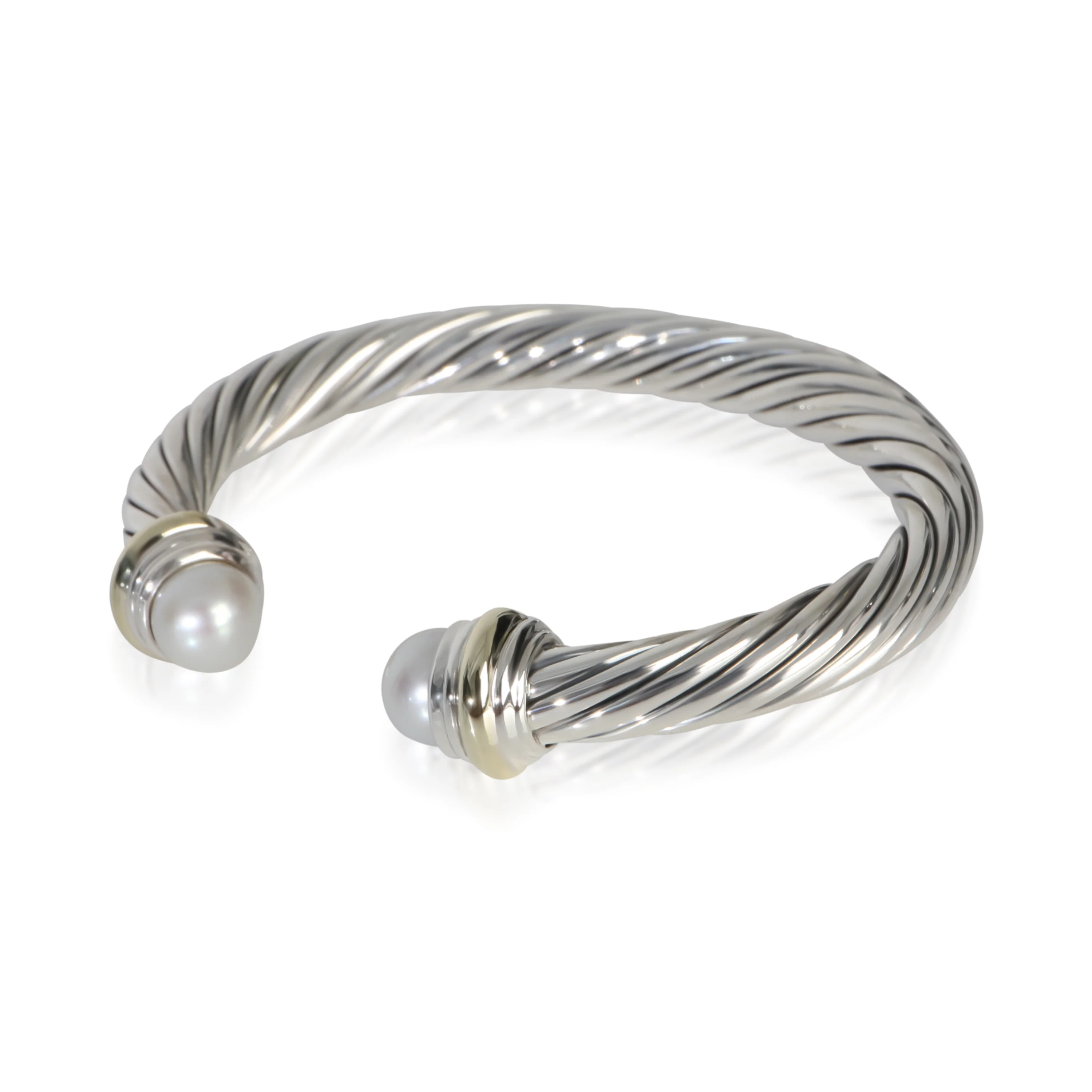 Yellow Gold & Sterling Silver Pearl Cable Classic Bracelet - Image 2