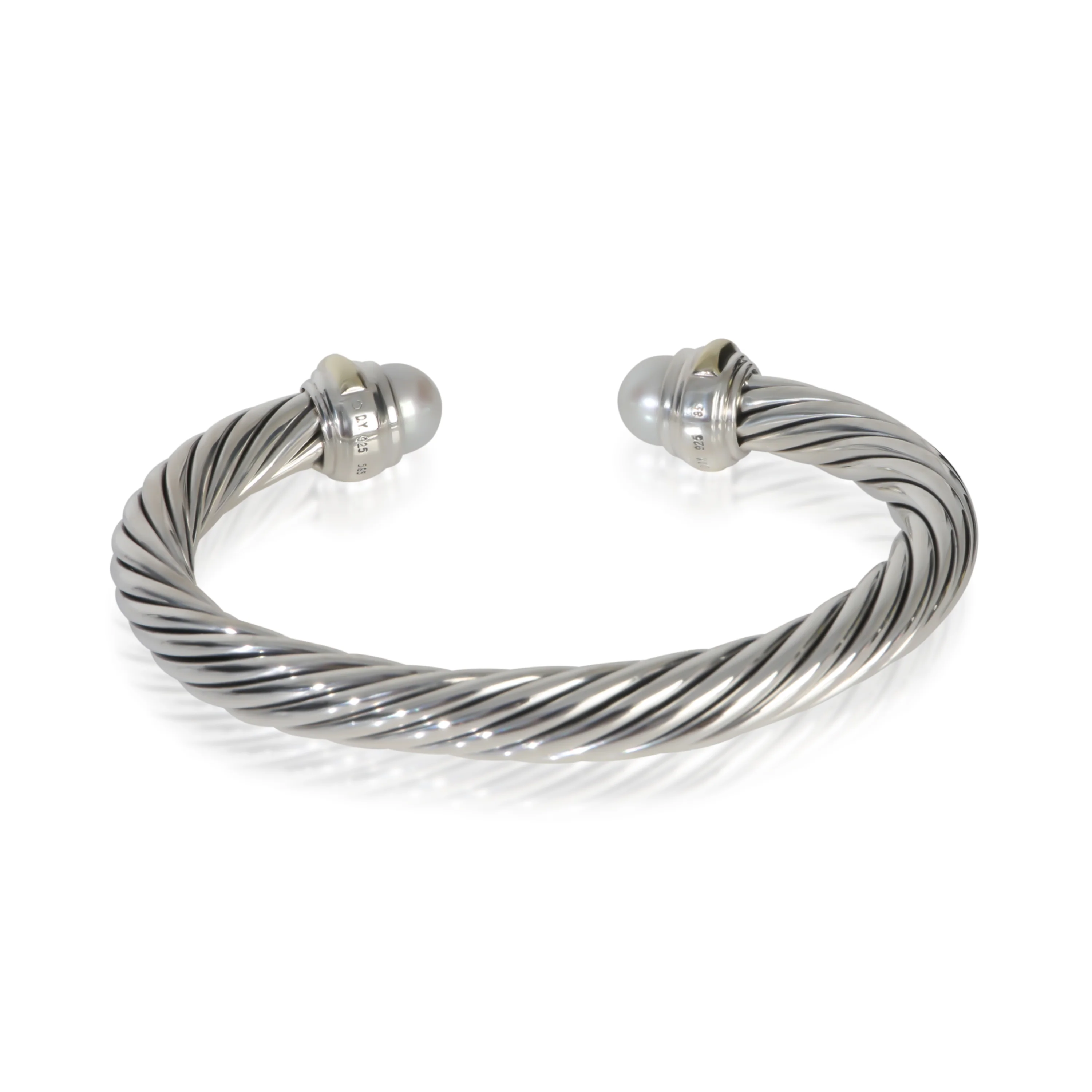 Yellow Gold & Sterling Silver Pearl Cable Classic Bracelet - Image 3