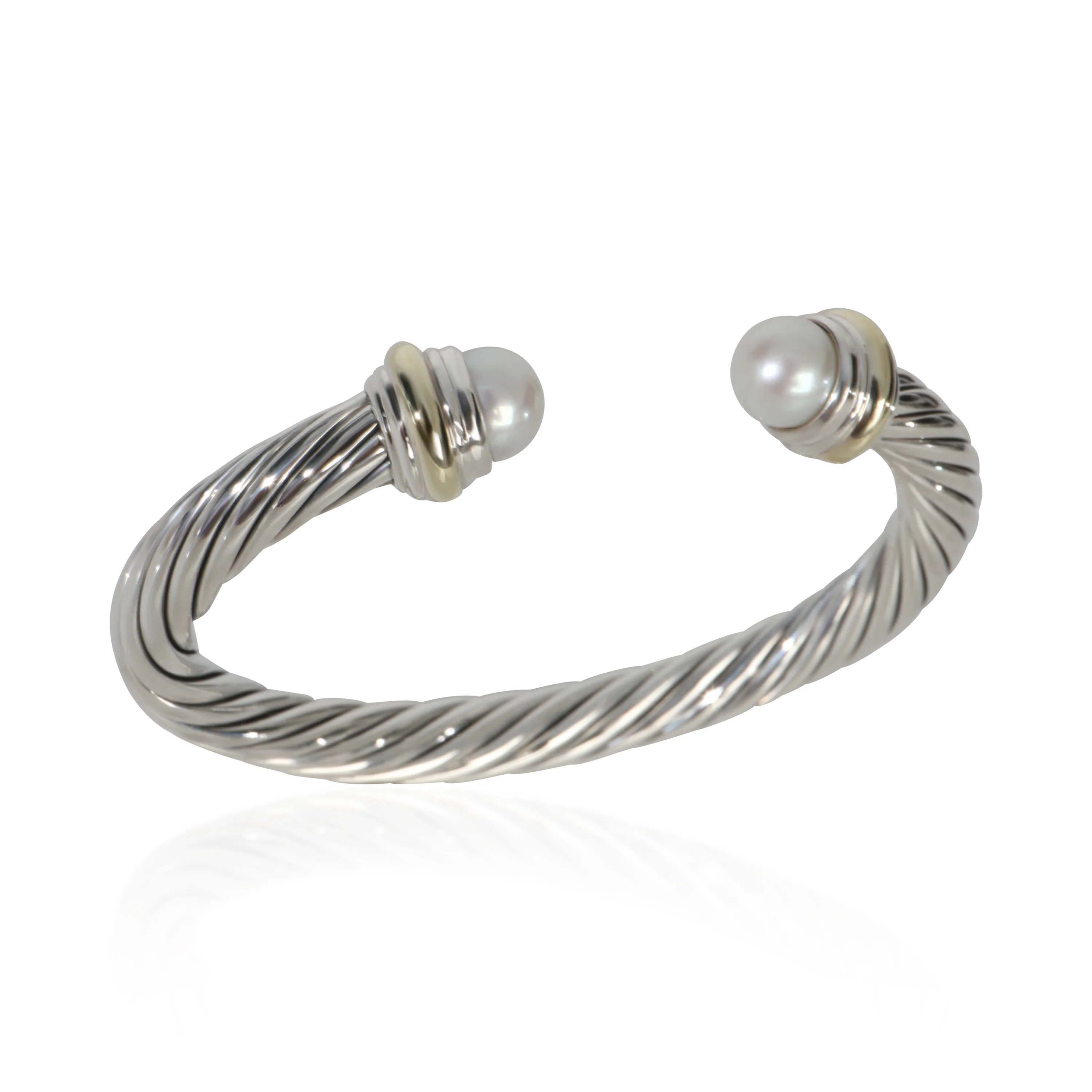 Yellow Gold & Sterling Silver Pearl Cable Classic Bracelet - Image 4