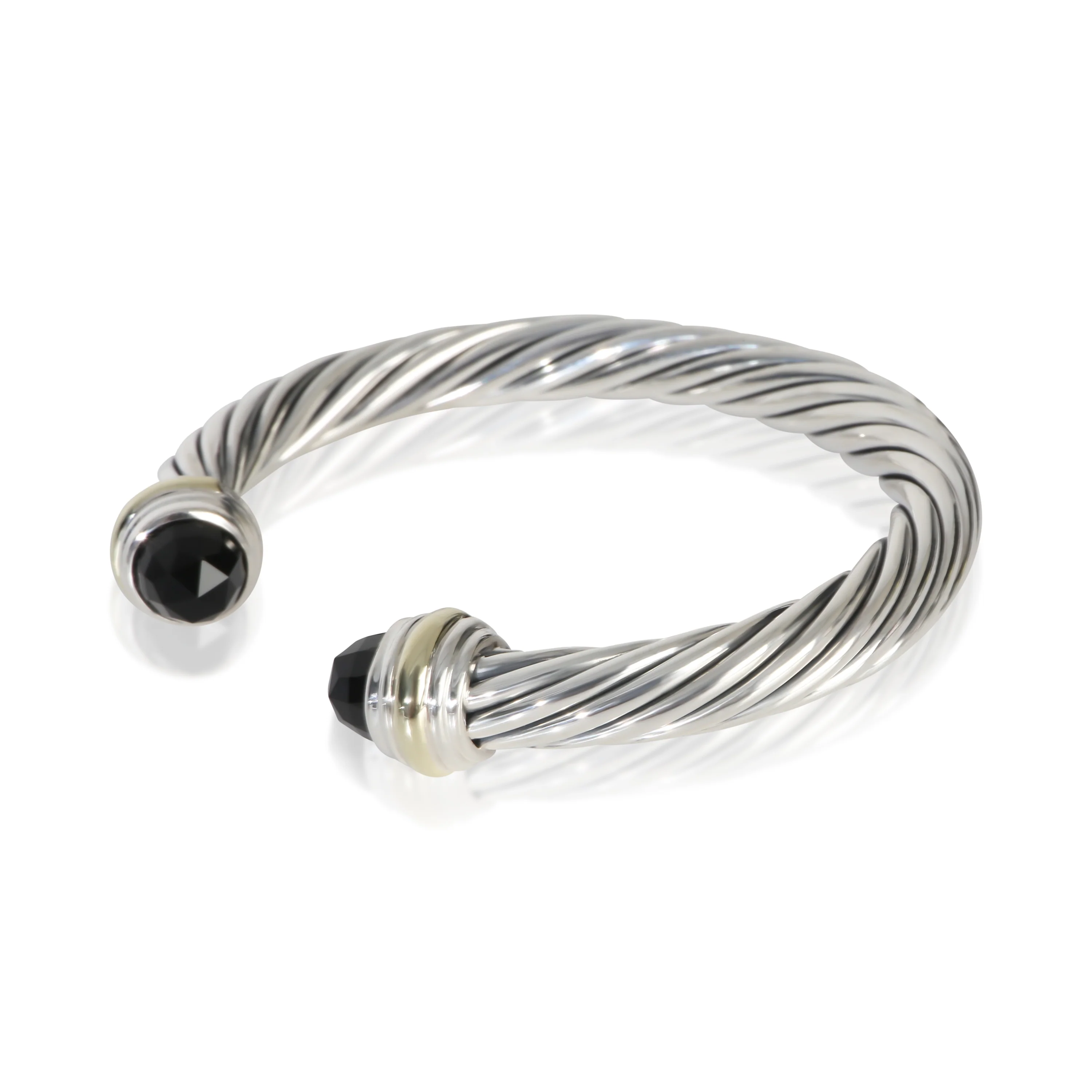 Yellow Gold & Sterling Silver Onyx Cable Classic Bracelet - Image 2