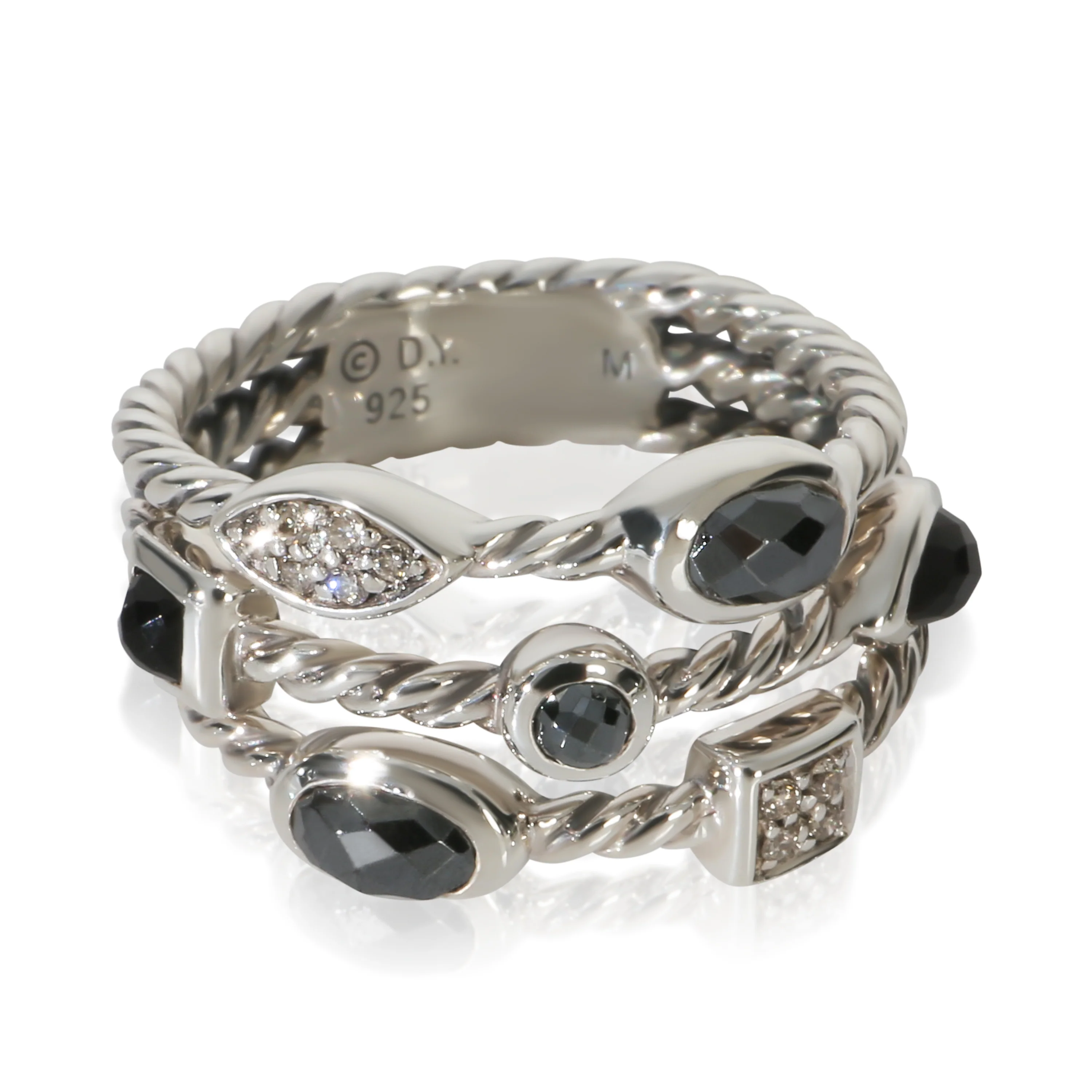 Sterling Silver Hematite and Diamond Confetti Ring