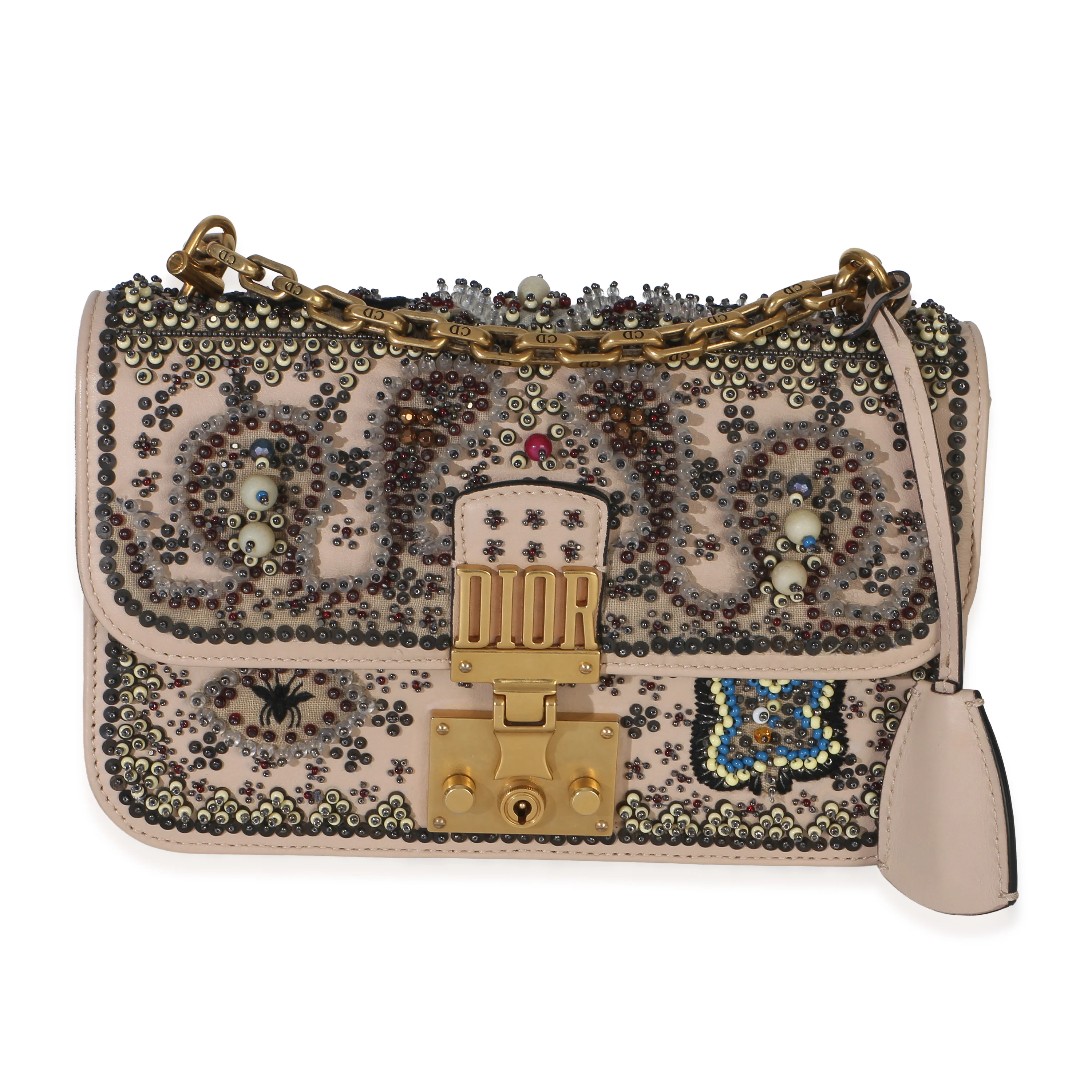 Beige Beaded Small Dioraddict Chain Flap Bag