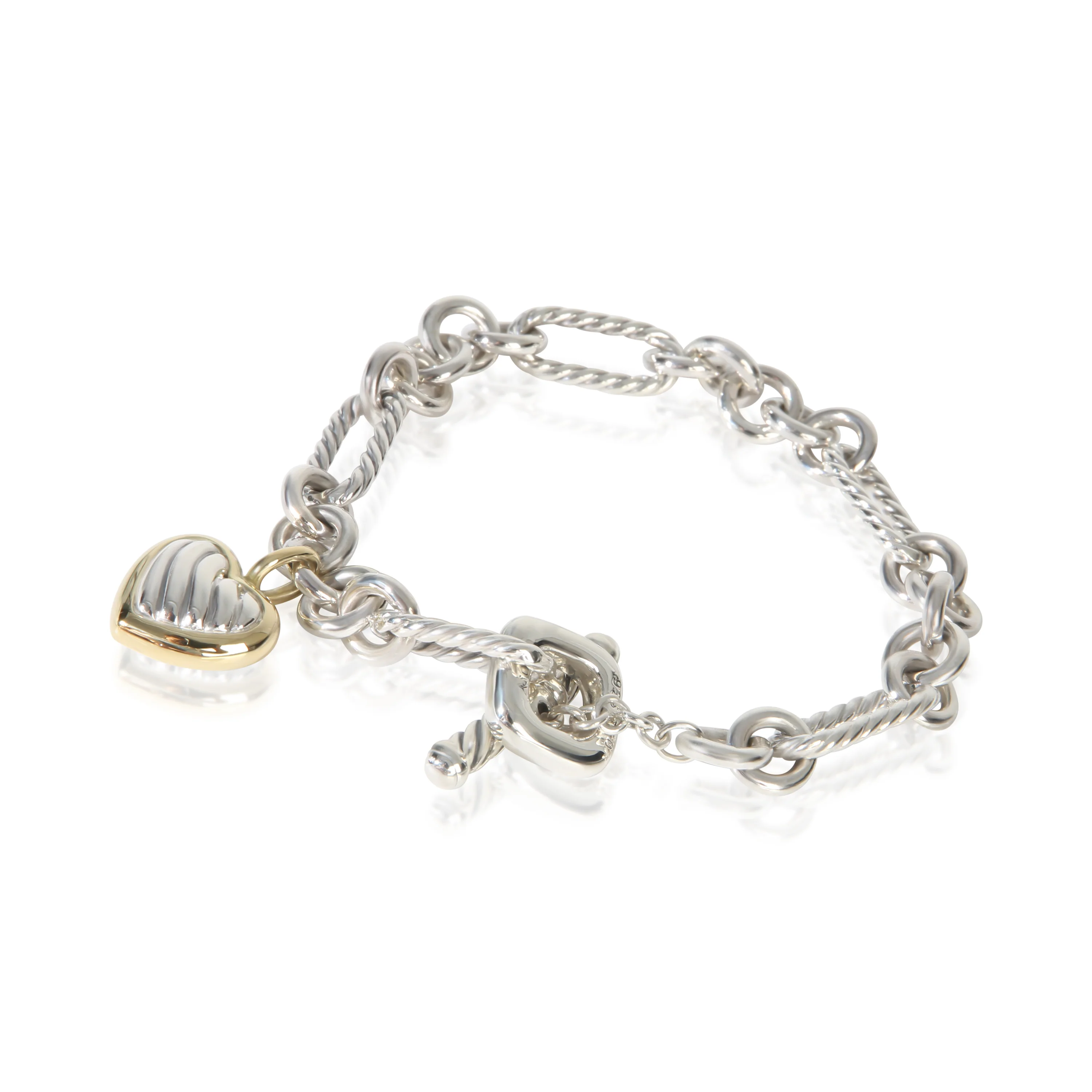 Yellow Gold & Sterling Silver Heart Charm Bracelet - Image 2