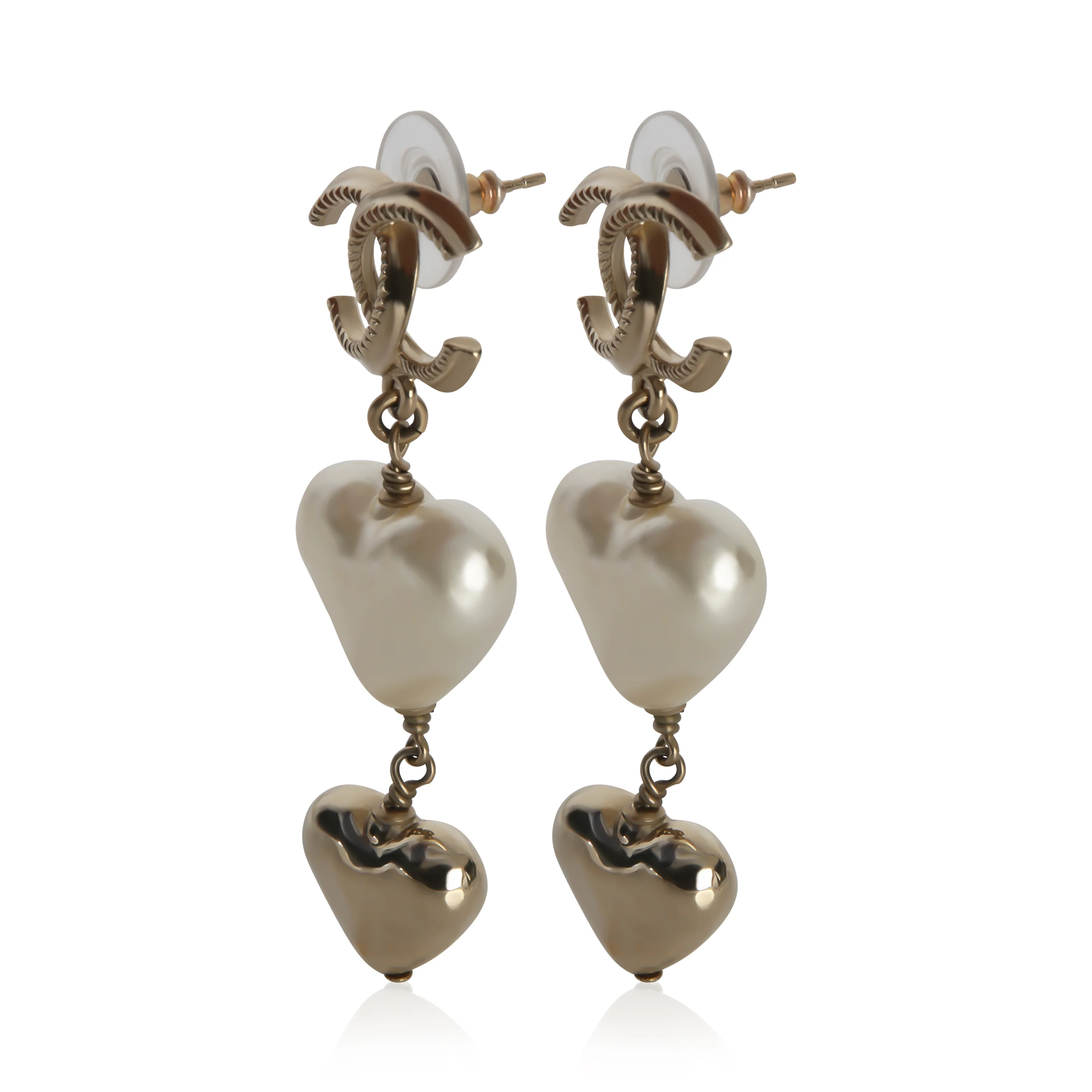 Gold-Plated  2022 Faux Heart Pearls & CC Drop Earrings - Image 2
