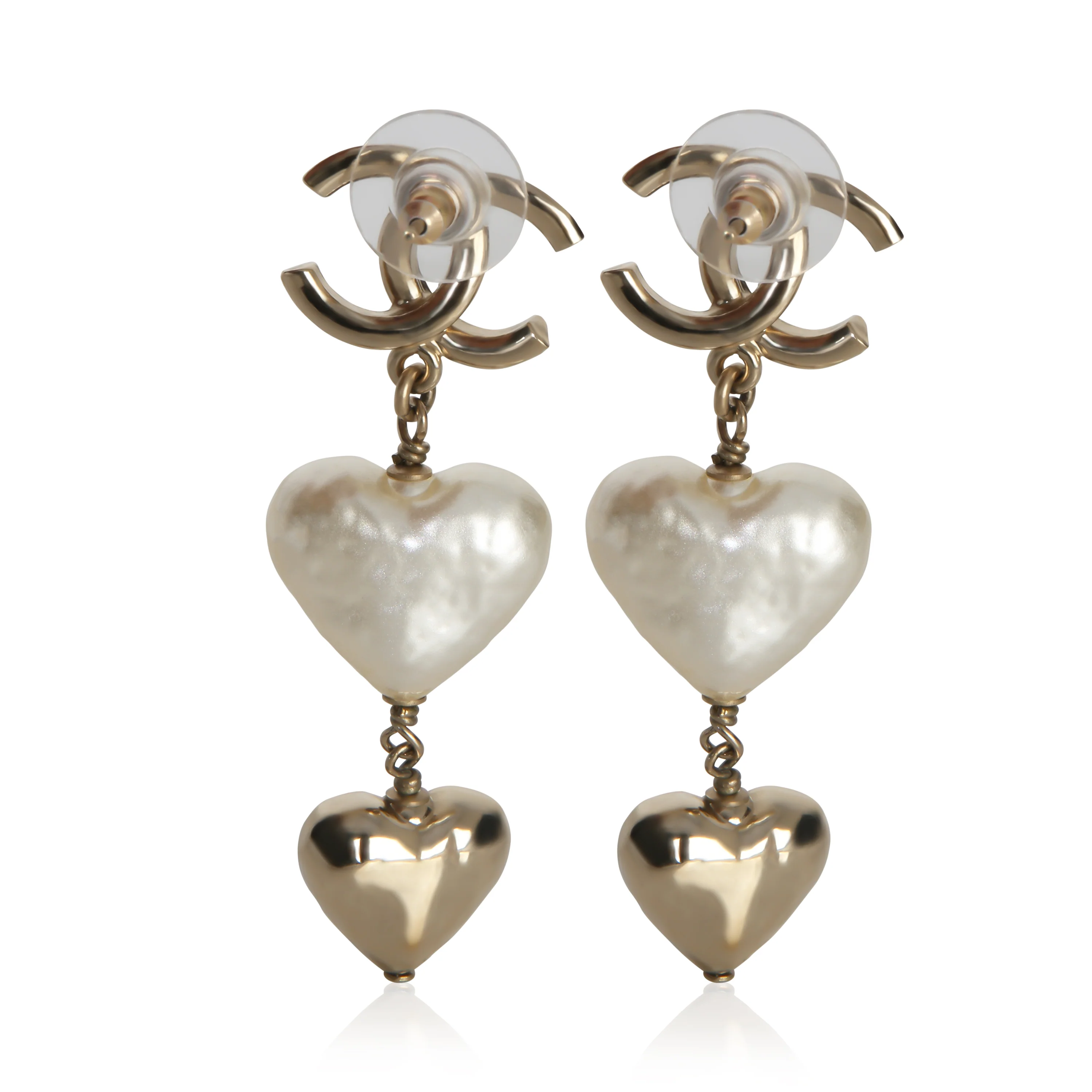 Gold-Plated  2022 Faux Heart Pearls & CC Drop Earrings - Image 3