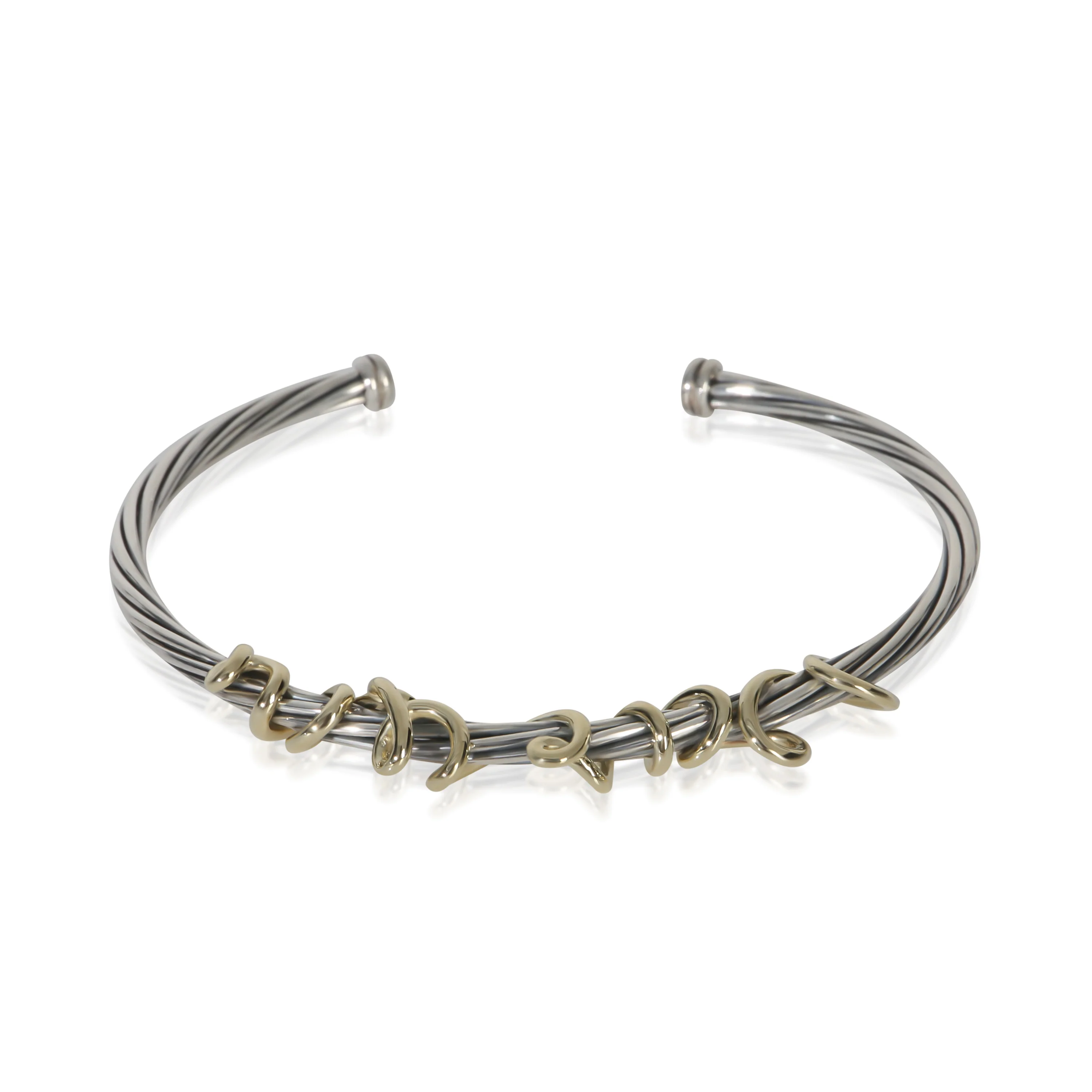 Yellow Gold & Sterling Silver Whispers I Love You Cuff Bracelet
