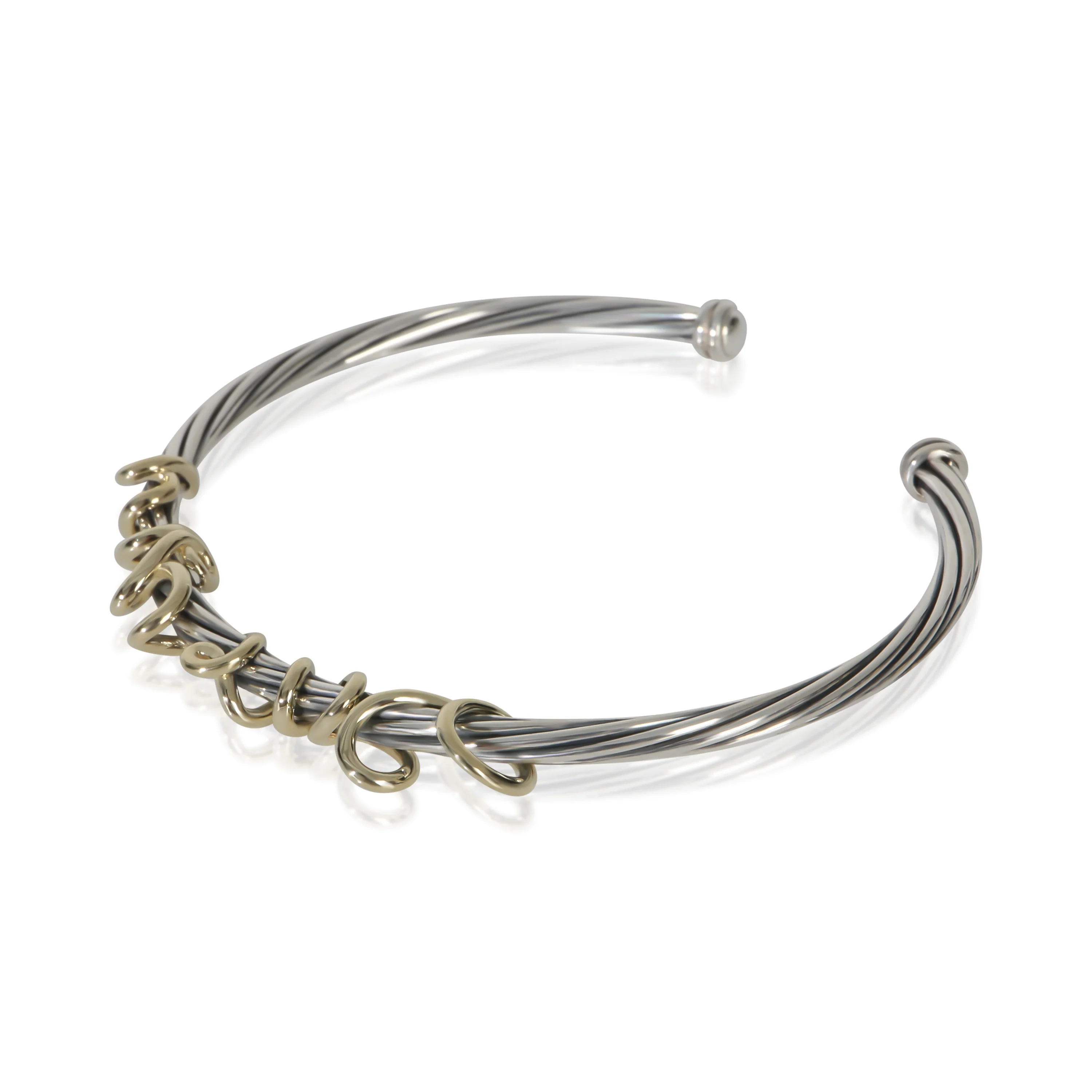 Yellow Gold & Sterling Silver Whispers I Love You Cuff Bracelet - Image 2