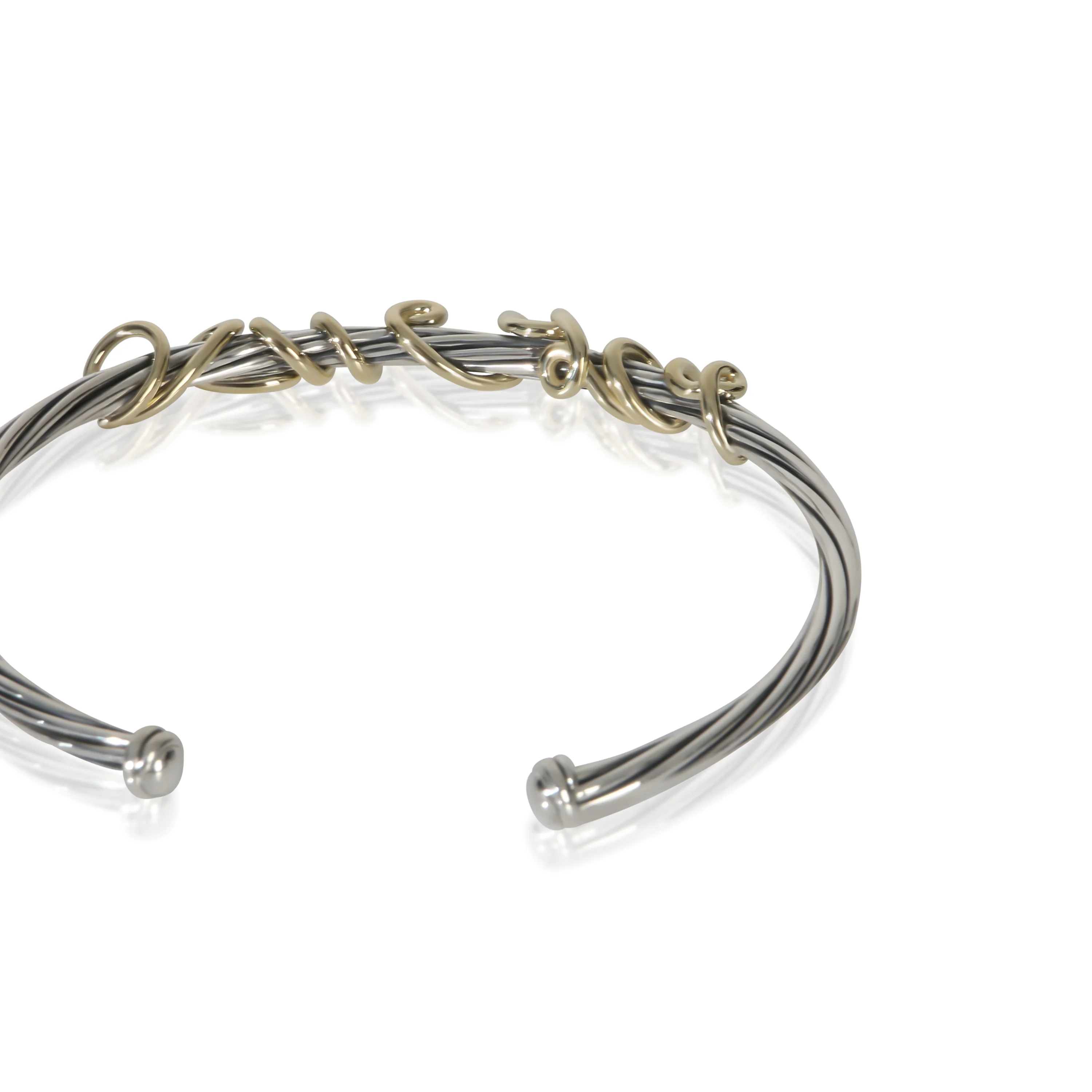 Yellow Gold & Sterling Silver Whispers I Love You Cuff Bracelet - Image 3