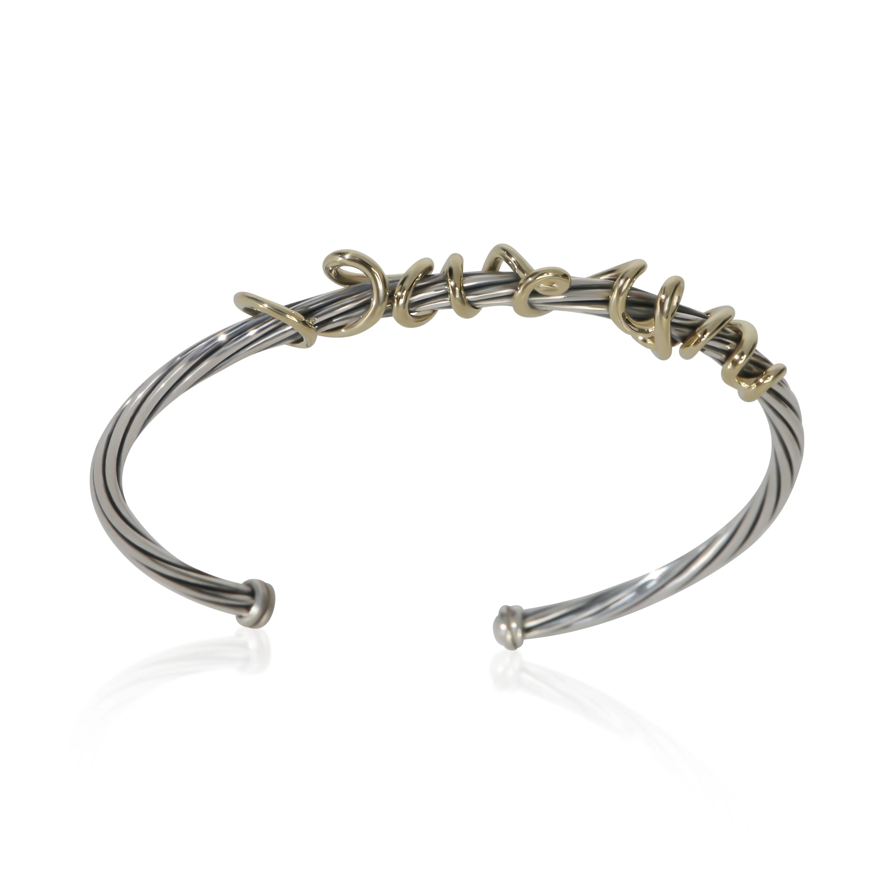 Yellow Gold & Sterling Silver Whispers I Love You Cuff Bracelet - Image 4